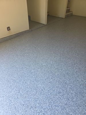 Polyurea Garage Floor Transformation with Stonewash Chips in Cambria