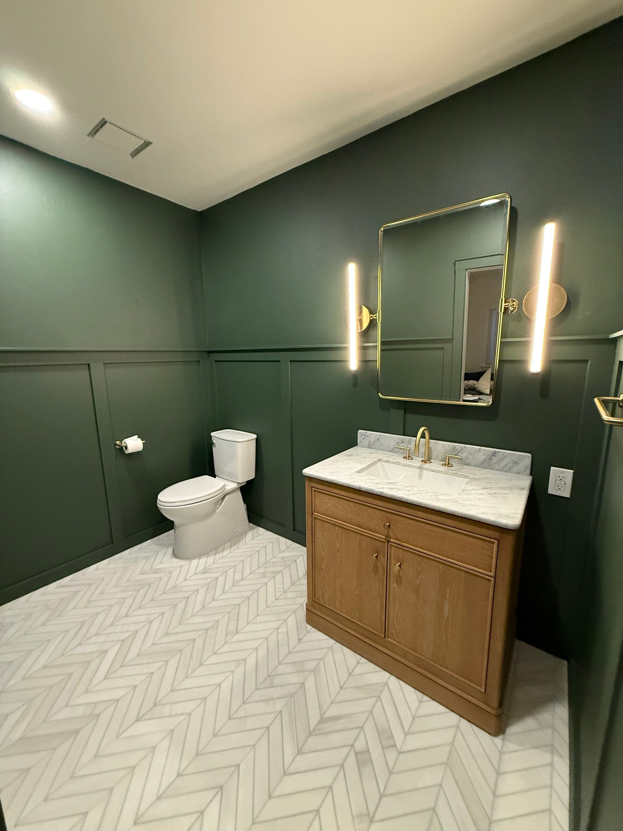 Modern Kitchen and Bathroom Transformation With Herringbone Tile in Lafayette by Hexagon Construction