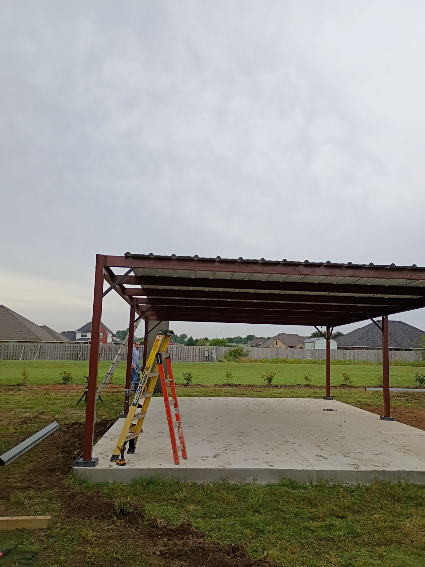 Custom Metal Pergola , Live Fence , Irrigation, Concrete, And Landscape by Clays Services Inc
