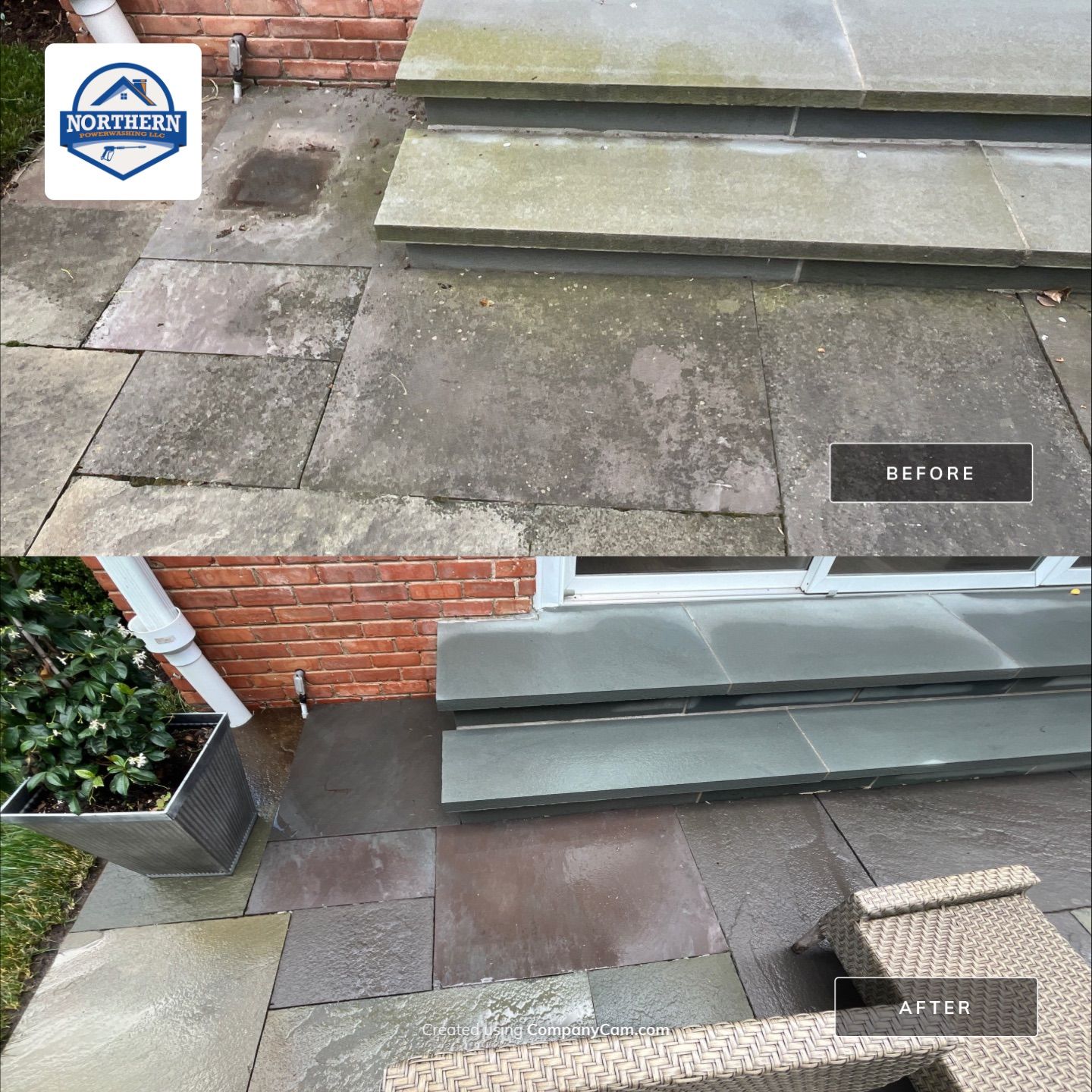 bluestone cleaning using Algaecide, soft wash soap by Northern Power Washing LLC.