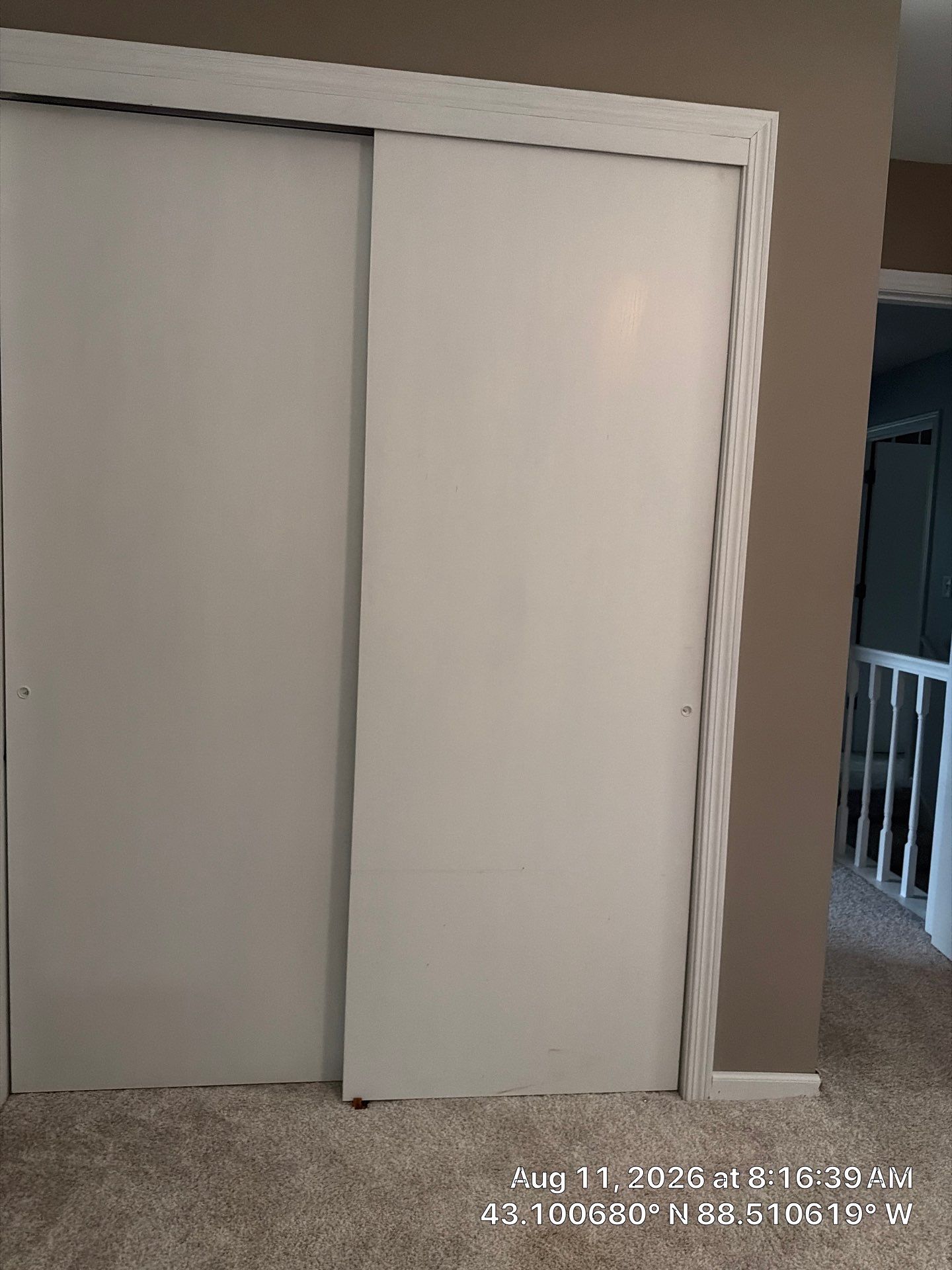 White Sliding Bypass Closet Door Installation in Oconomowoc by CompanyCam Sales Demo