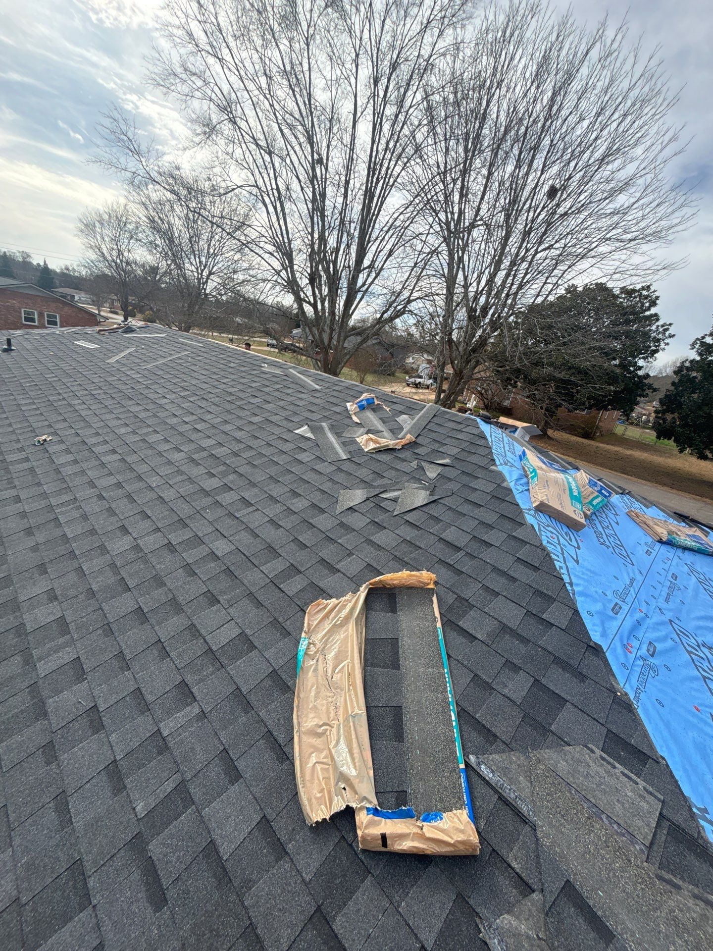 CertainTeed Landmark Moire Black Architectural Shingles on Inman SC Brick Ranch Home by Roofers LLC