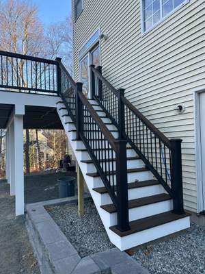 Deck Replacement, Trex Tropical Spiced Rum, Transcend Cocktail rail, Rainescape, pvc wrapped posts