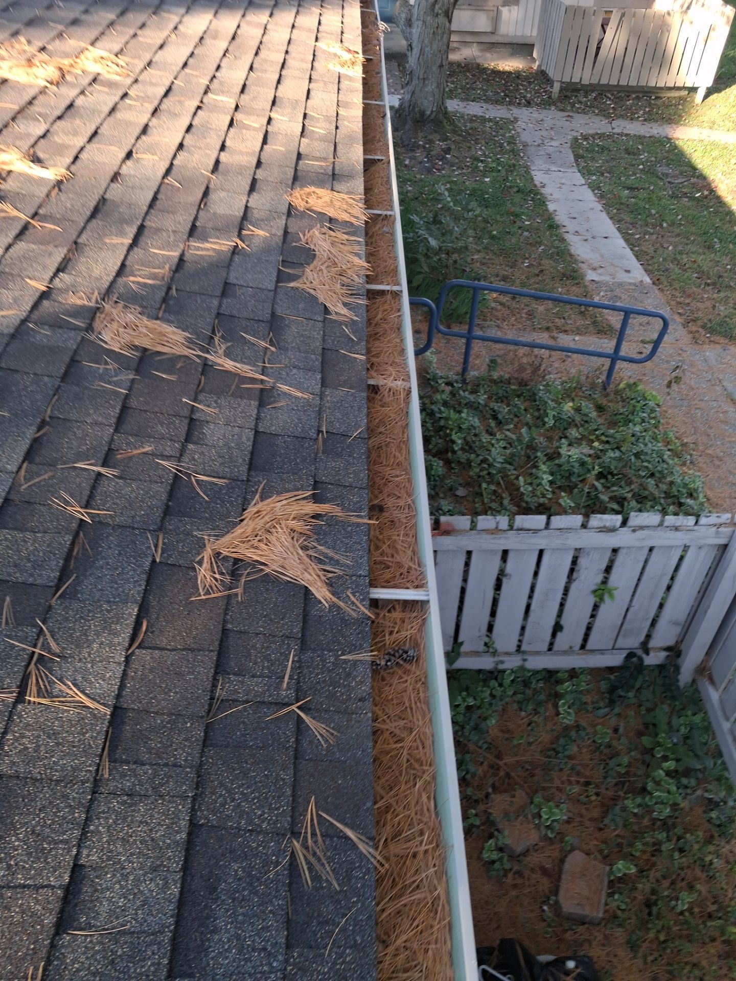 Commercial gutter cleaning Carbondale, IL before photo with filled gutters