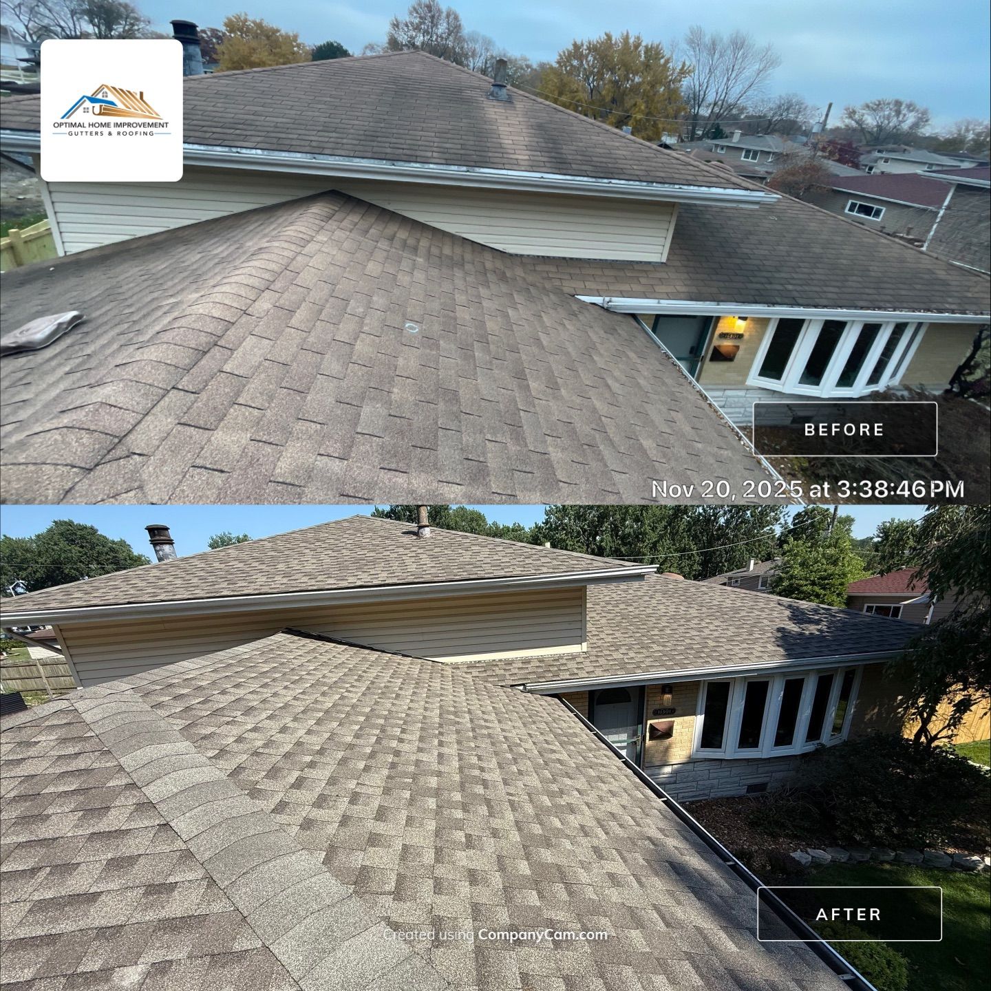 Roofing with GAF weathered wood by Optimal Home Improvement 