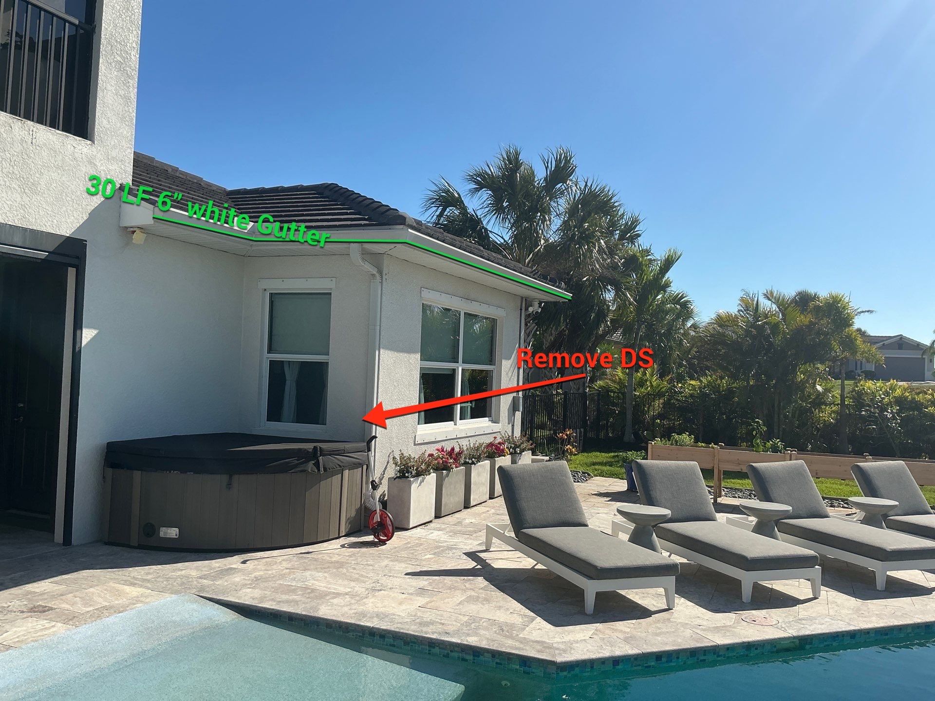 White Seamless Gutters with Downspouts in Bradenton FL by Gutter Professors