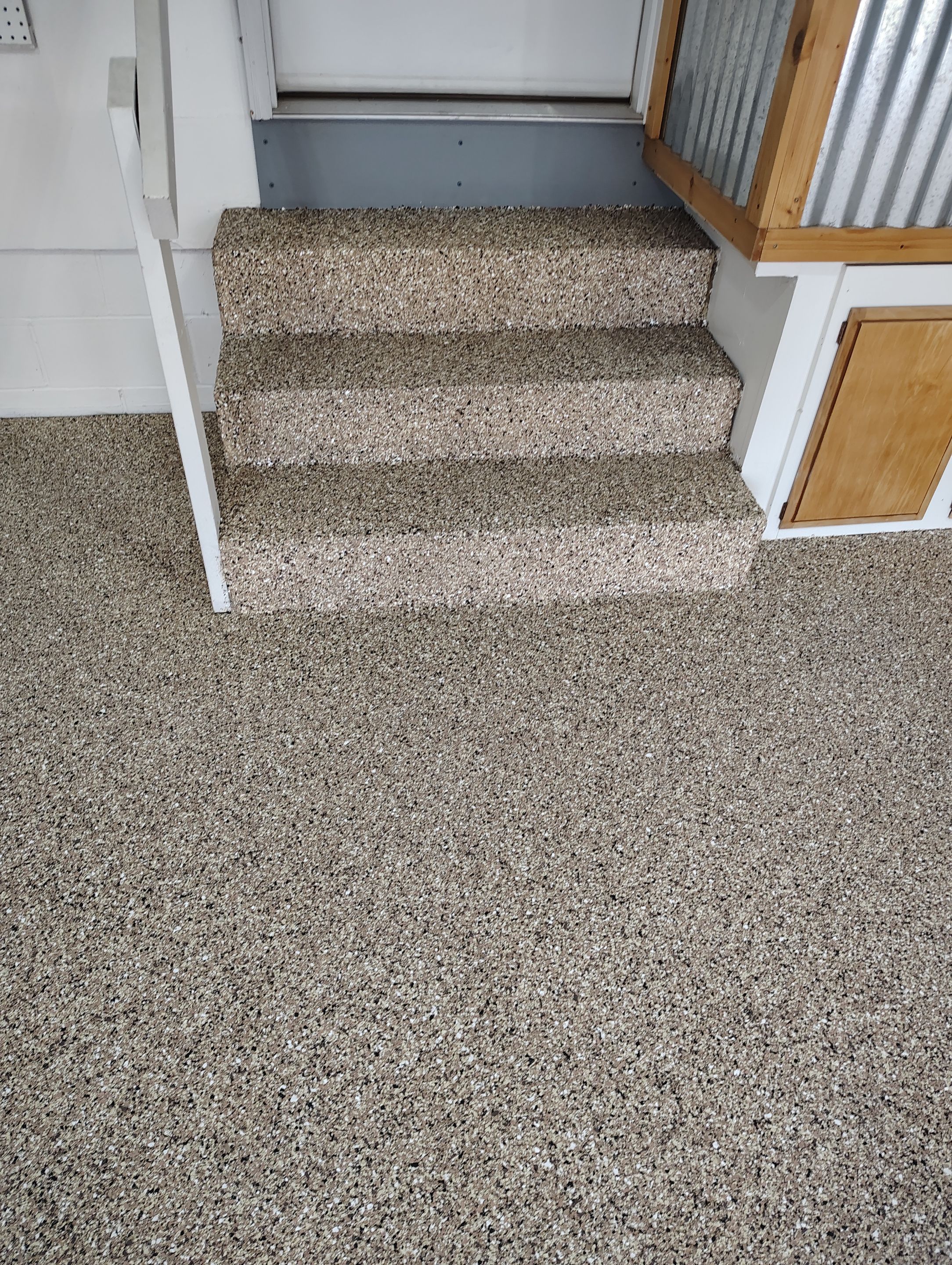 Multi-Colored Flake Epoxy Garage Floor Coating and Crack Repair by Select Painting, Coatings & Garage Cabinets