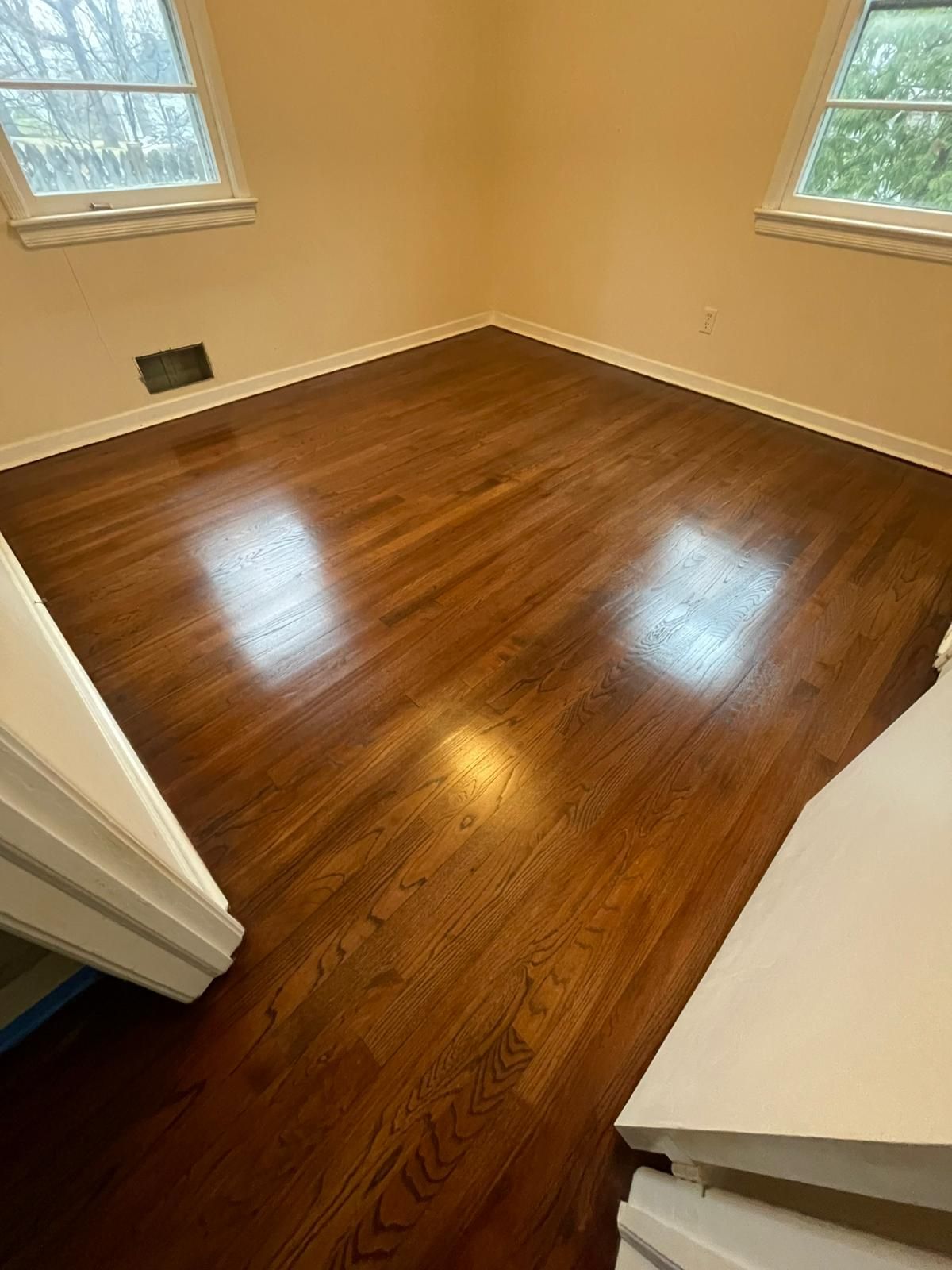 Red Oak Refinish using Duraseal Md Brown with Semi Gloss Finish by Footprints Floors Morristown