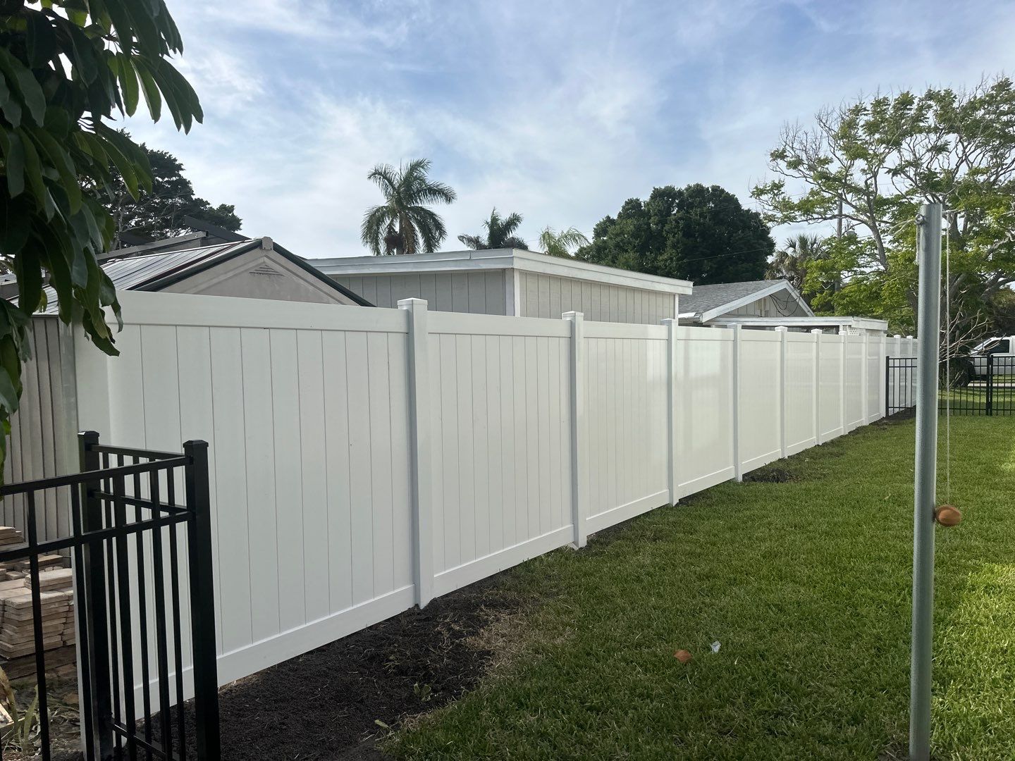 Aluminum Fence Installation using Black 3 Rail Aluminum and Vinyl Privacy Fence  by Asap fence and gates, LLC