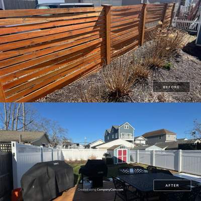 Fence install, White vinyl privacy fence with lattice accent. 