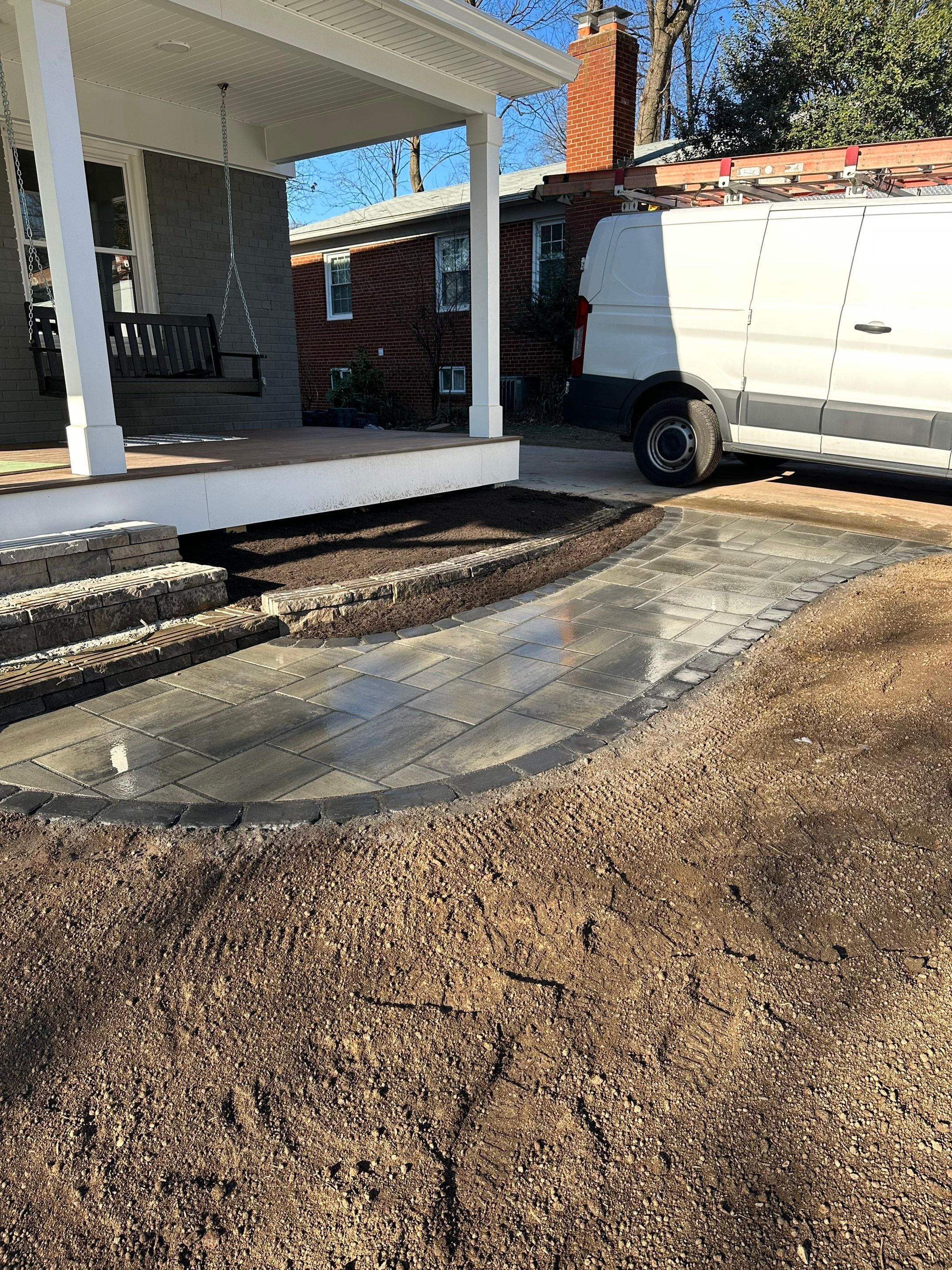 Retaining wall, walkway, small patio and landscape install by The Smet Companies, LLC