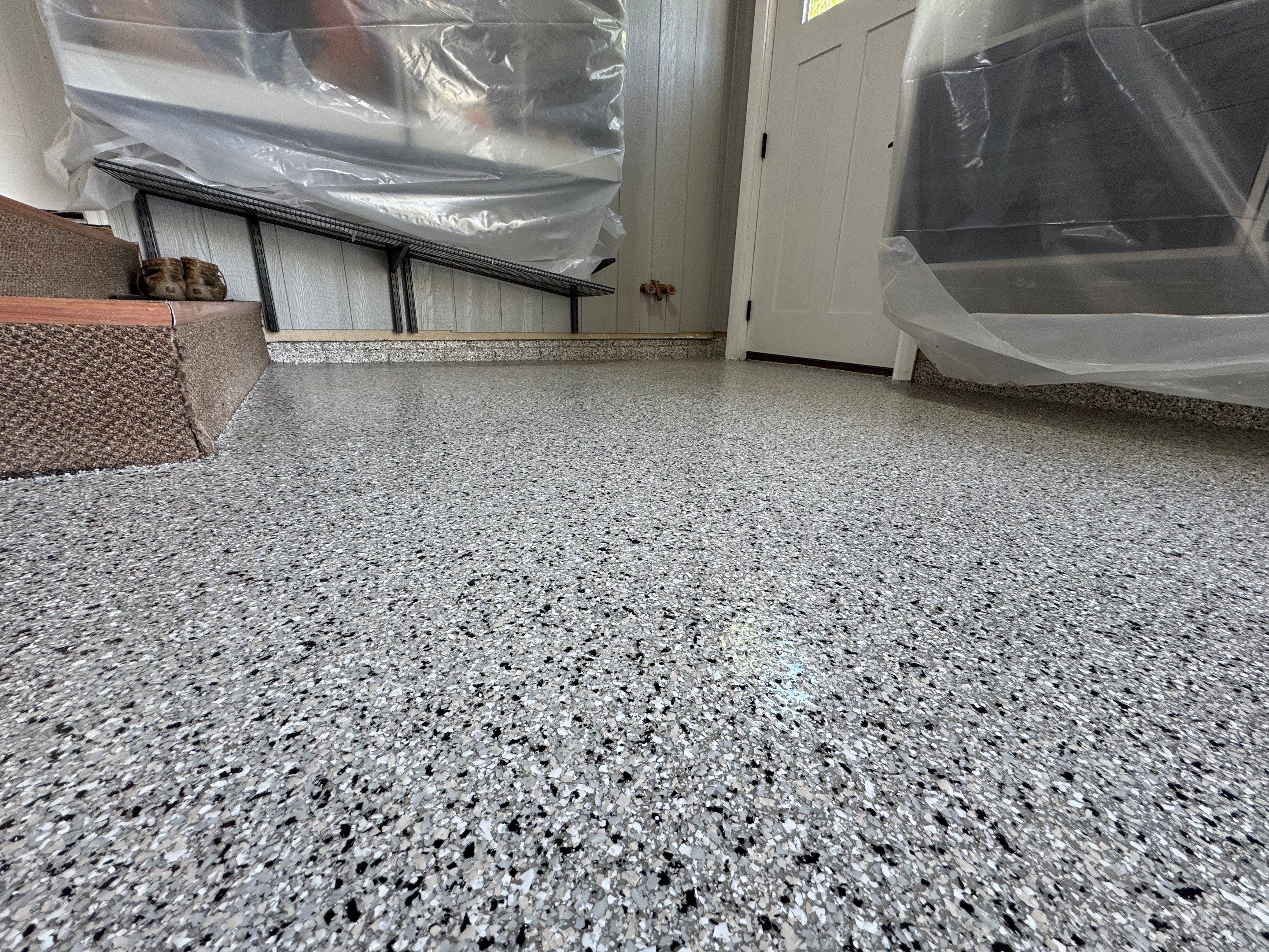 High-Gloss Grey Epoxy Floor Coating for Inwood Garage by Select Painting, Coatings & Garage Cabinets