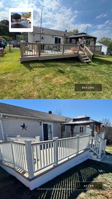 New pool deck and main deck resurface using Trex Transcend Rope Swing boards, White railing and Lattice