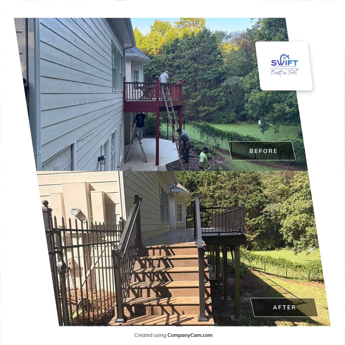 Elevated Composite Deck Replacement with Metal Railings in Smyrna by Swift Home Renovations 