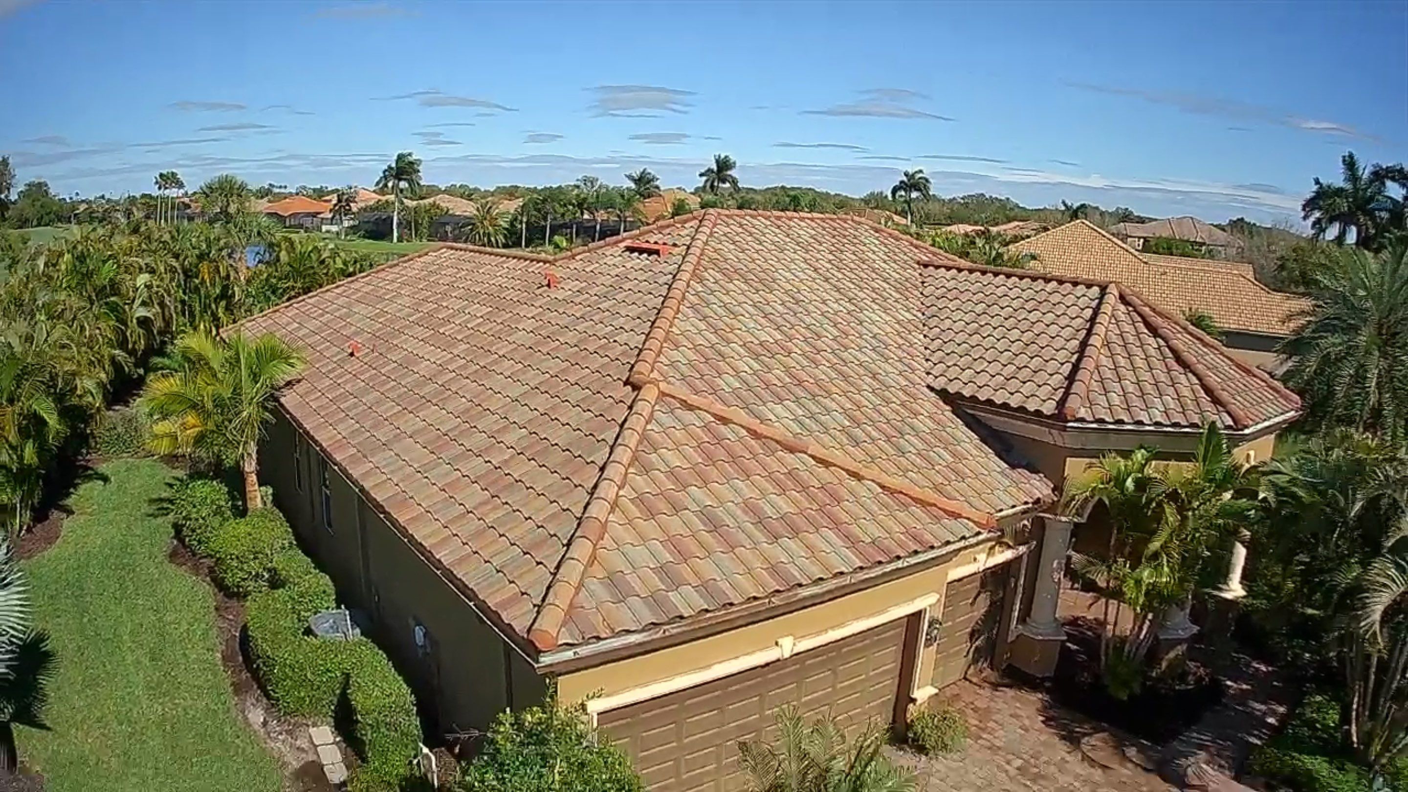 This project focused on a full gutter clean-out to restore proper water flow and prevent overflow issues.  Our scope of work included: 	•	Removing heavy leaf and pollen buildup from the gutter system 	•	Clearing out clogged sections along the rear gutters near the pool cage, where debris tends to accumulate more heavily 	•	Inspecting and cleaning the front gutter guards, which had several blocked areas restricting water flow 	•	Ensuring all downspouts and channels were flowing properly after service  Even with gutter guards installed, debris like pollen, shingle grit, and fine organic matter can still build up over time—especially in Florida’s environment. Regular maintenance helps prevent water damage, overflow, and staining on exterior surfaces.  Another thorough job completed by Sunshine AquaWash® – keeping homes protected from top to bottom. by Sunshine AquaWash