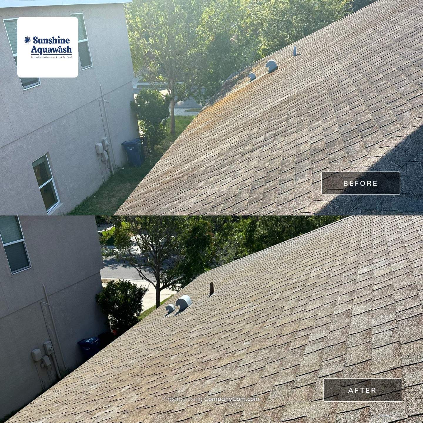 Asphalt Shingle Roof Soft Wash Cleaning & Concrete Pressure Washing in CopperStone Community, Parrish, FL by Sunshine AquaWash
