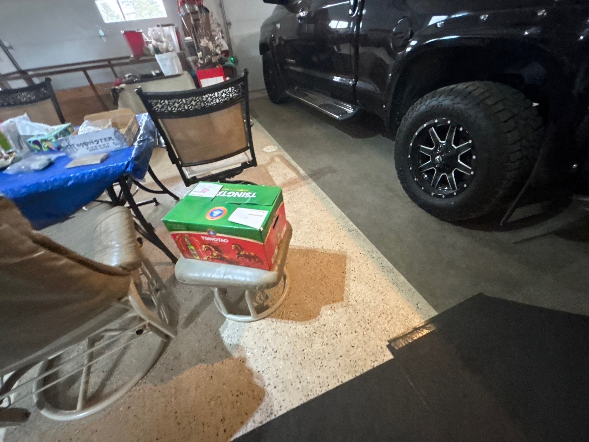 Custom Chip Concrete Coating for Colman Basement and Garage by Select Painting, Coatings & Garage Cabinets
