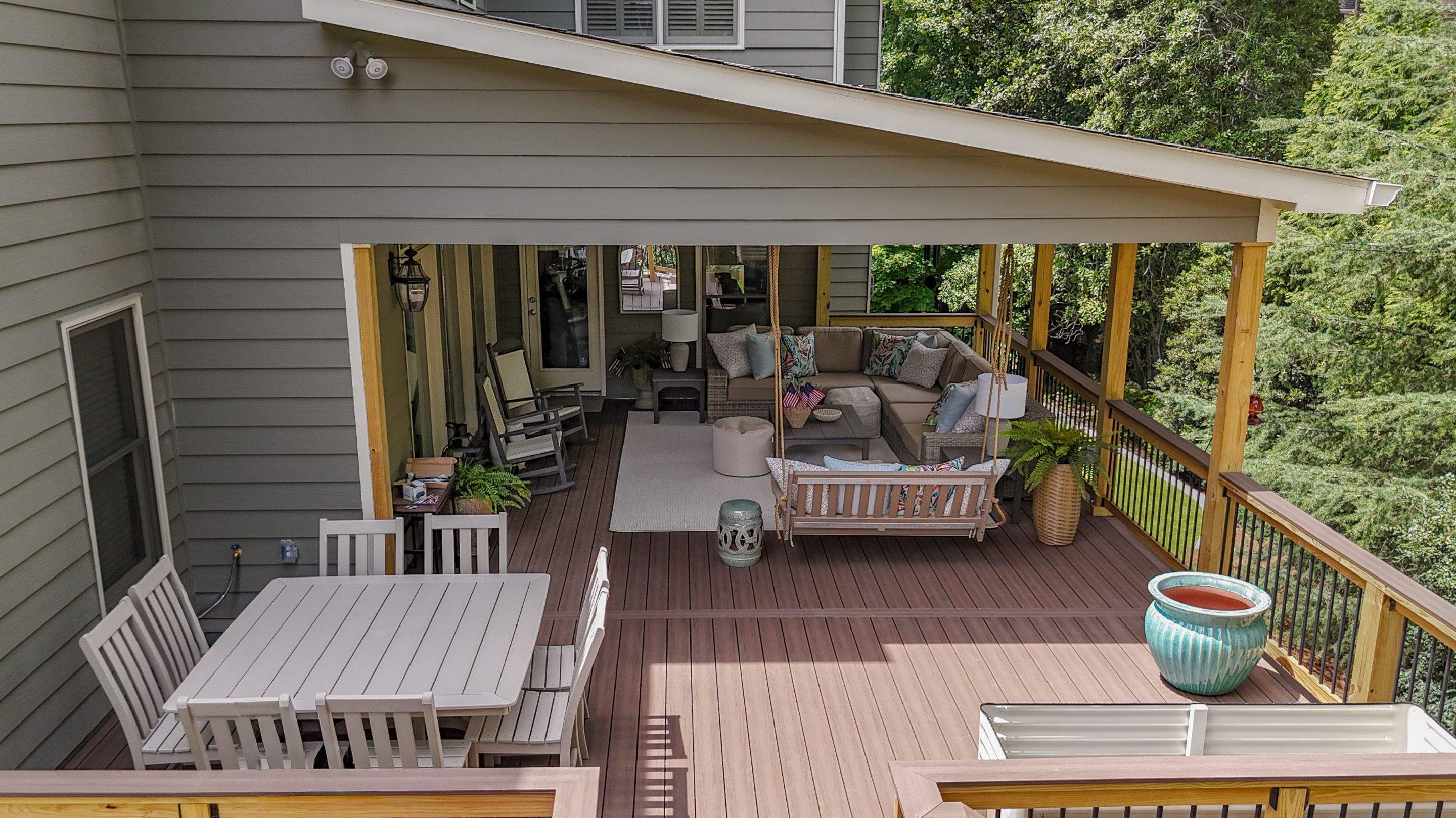 Tucker, GA Covered Porch Build and Deck Replacement using Deckorators Voyage Series Decking by Nelson Exteriors 