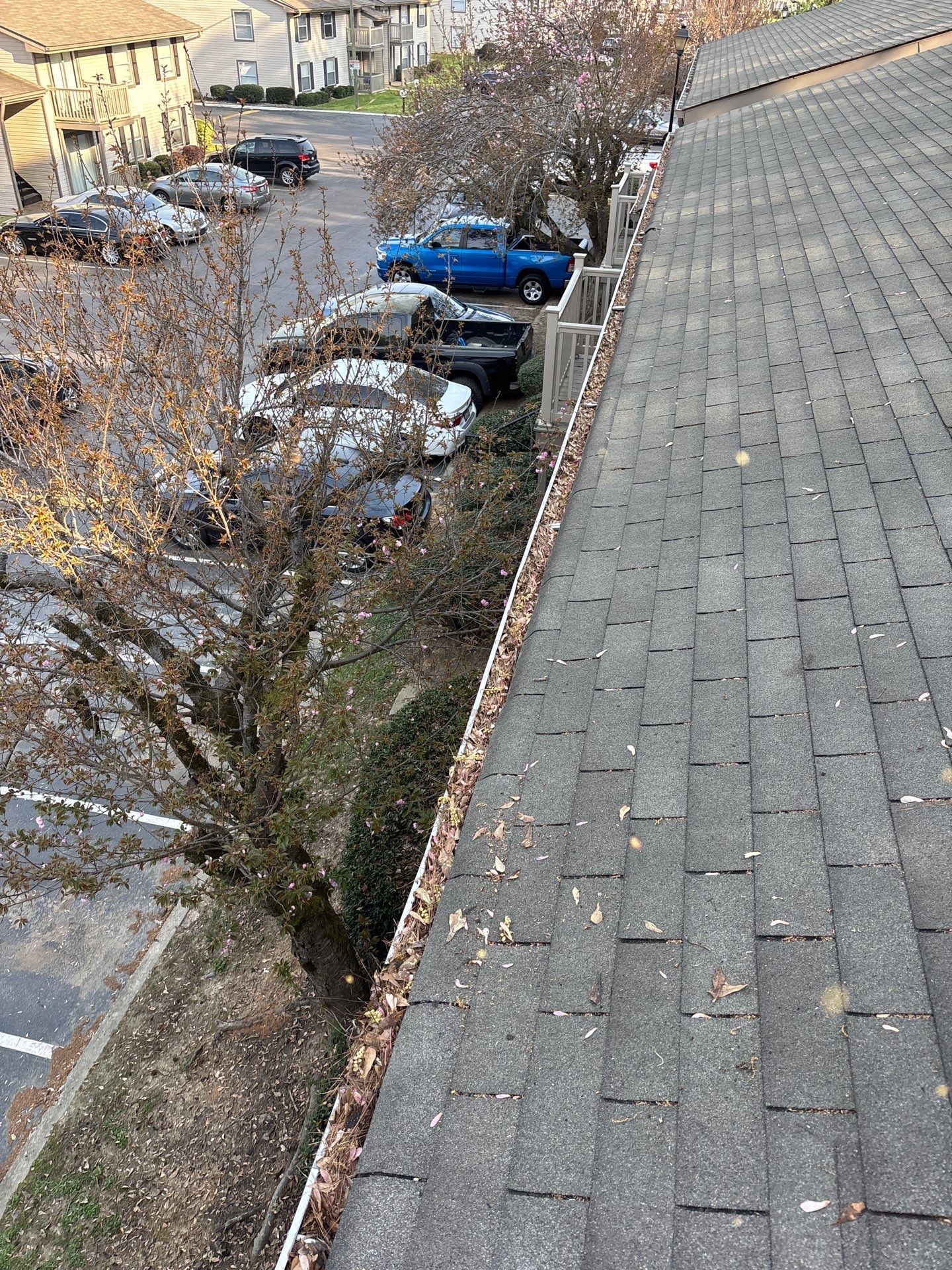 HOA gutter cleaning in Pinehurst & Southern Pines, NC,before  photo showing full gutters.