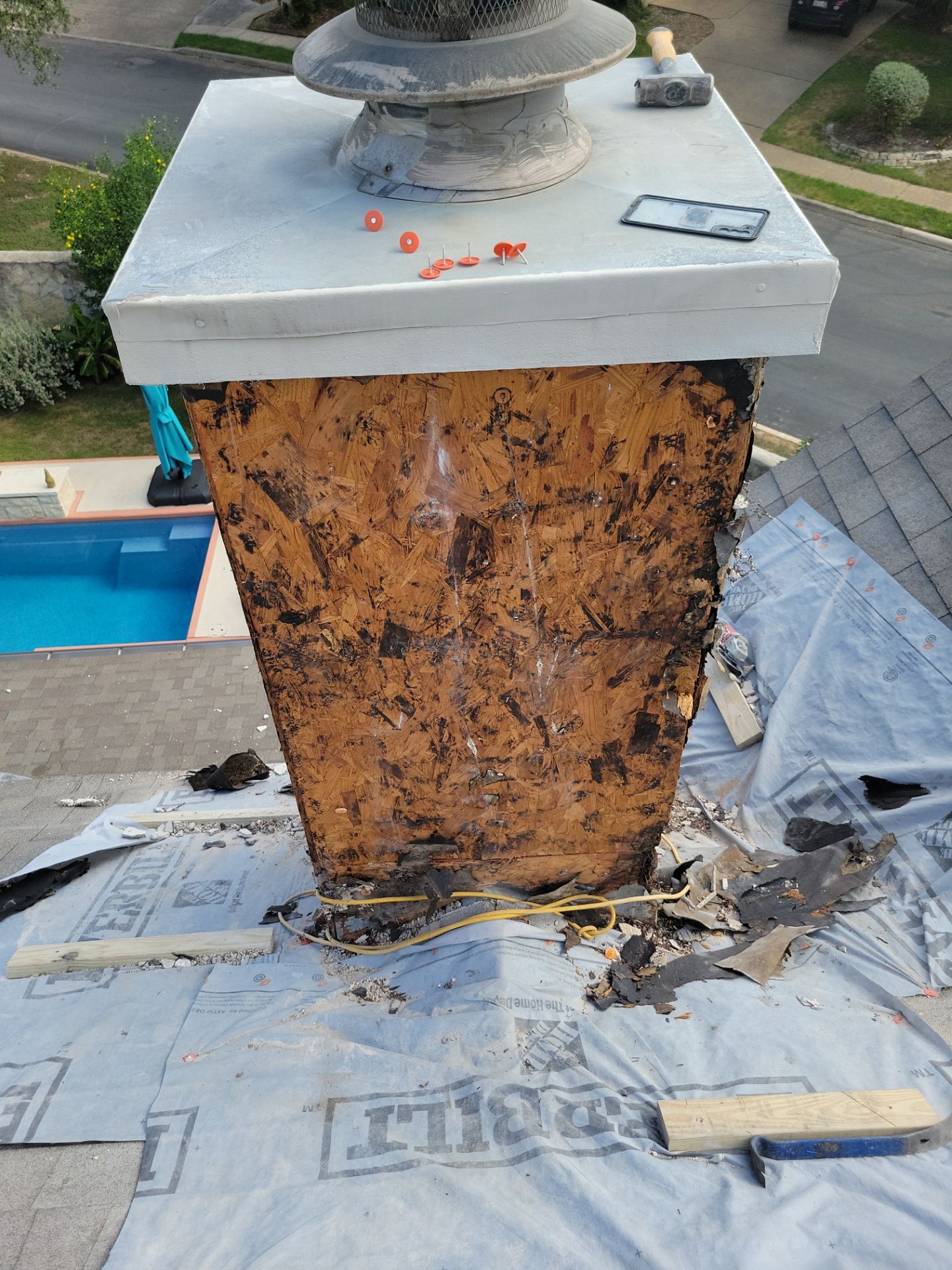 Chimney Restoration and Structural Sheathing Replacement in San Antonio by Heaven Sent Roofing, LLC 