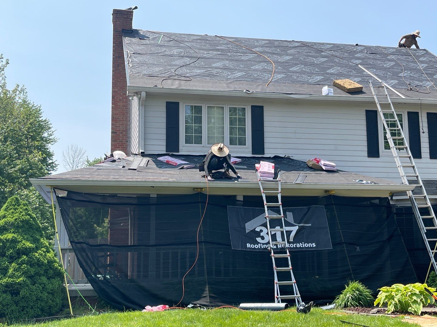 Tornado damage in Whiteland. Roof replacement, James Hardie siding, exterior paint, gutters, windows, doors by 317 Roofing & Restorations