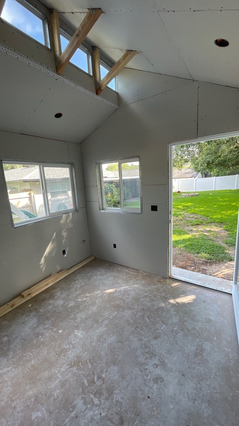 Outdoor Office Shed Interior Remodel in Longwood: From Drywall to Paint by HandyMangum
