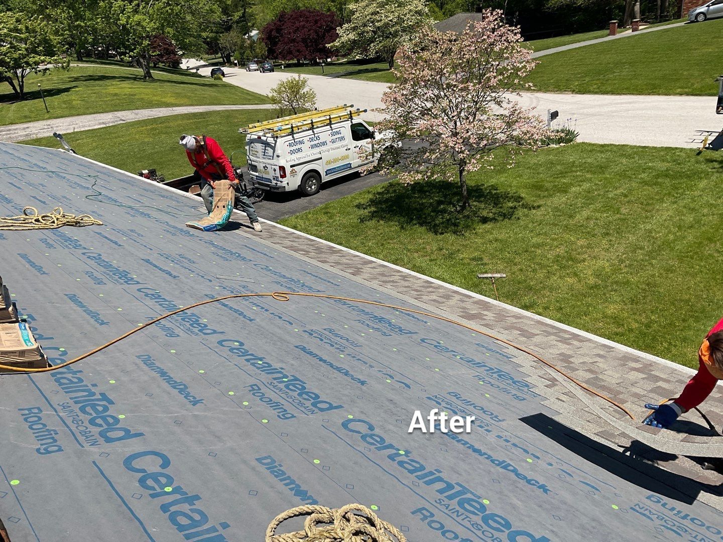 Residential Roofing Installation using Landmark Shingles Color Weatherwood by Alpha Design Services