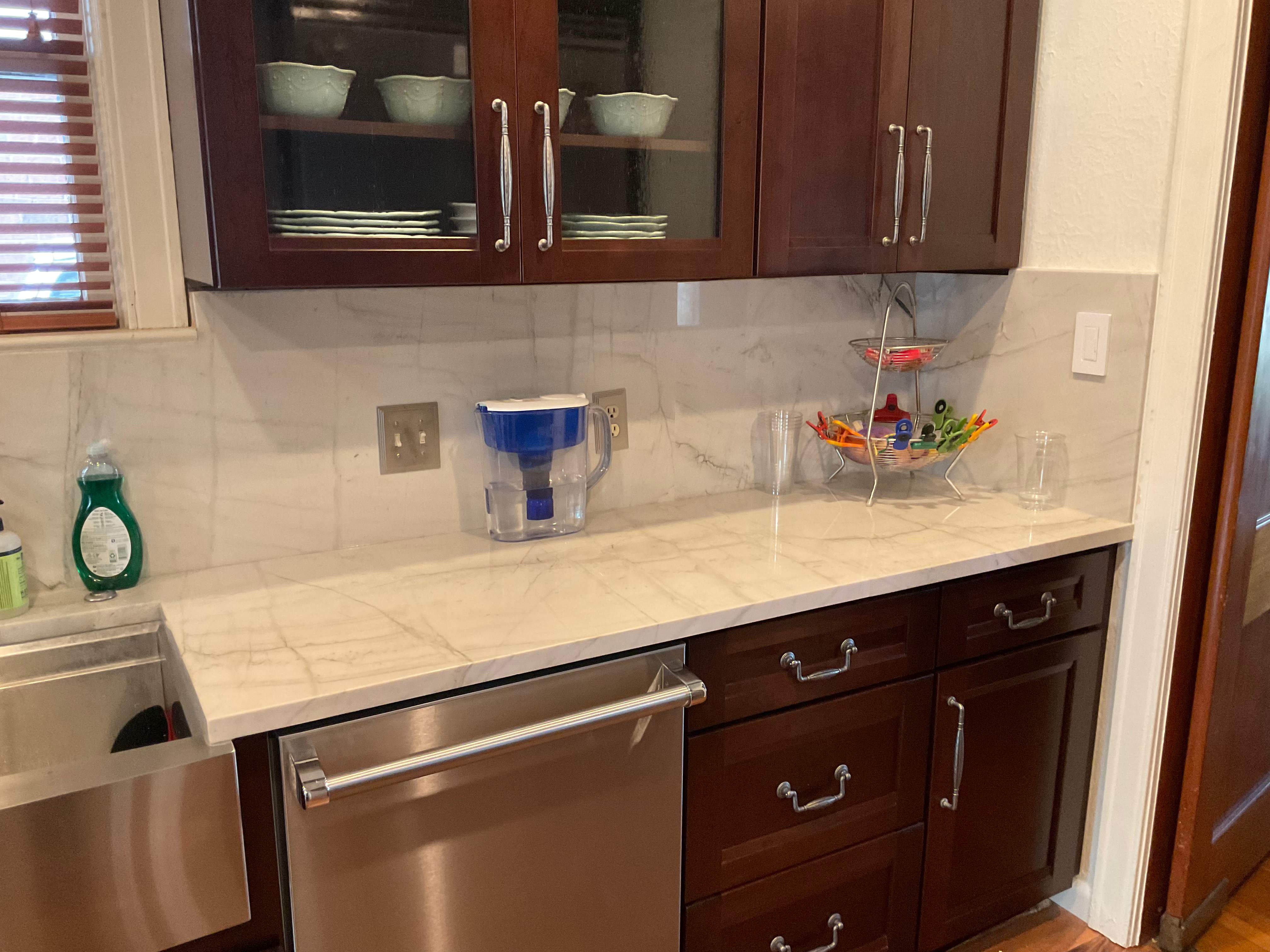 San Antonio Kitchen and Bathroom Remodel Featuring Marble-Patterned Tiles by Mena stone surfaces