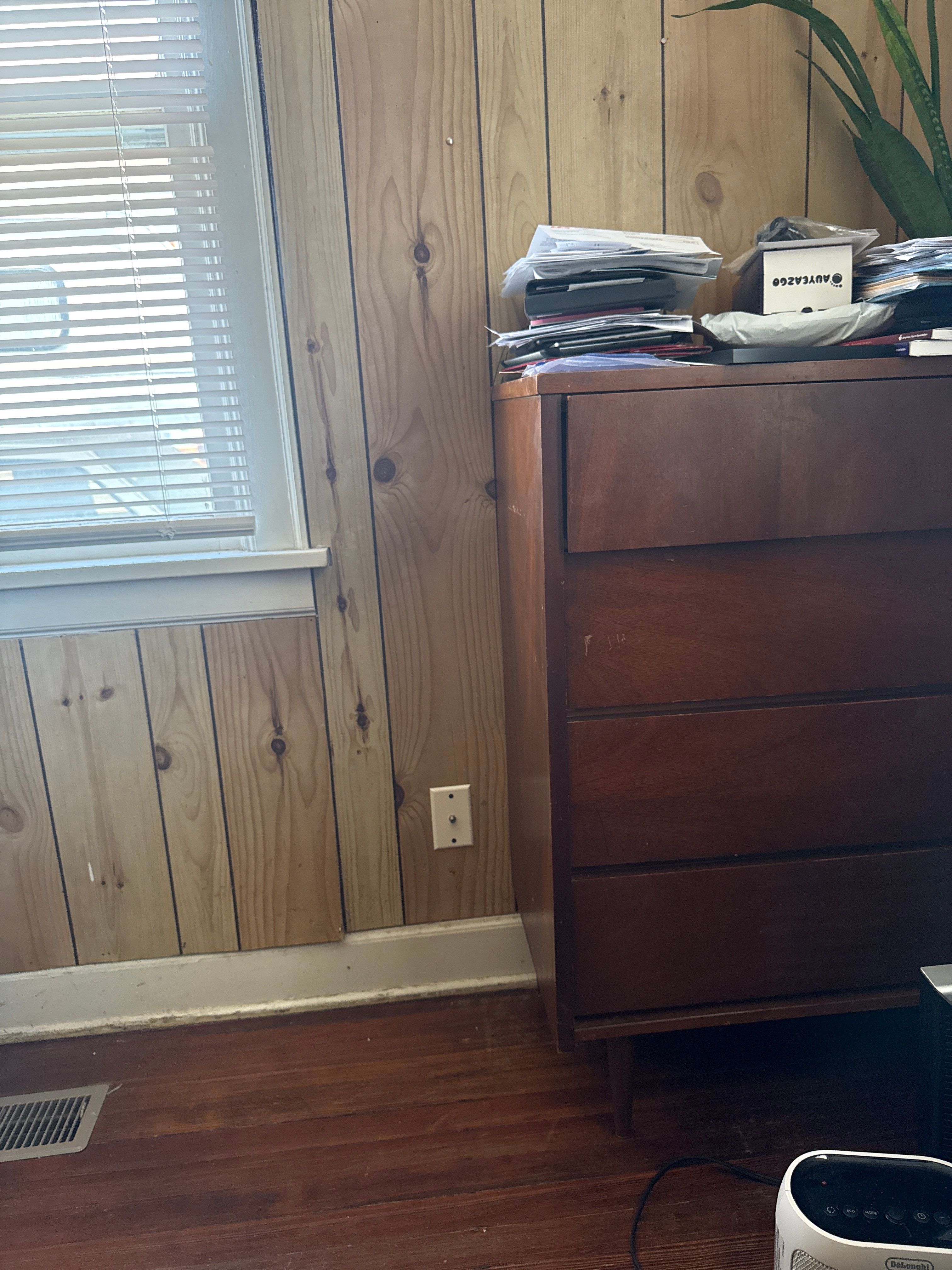 Commercial Office Remodel Featuring Knotty Pine Paneling and Hardwood Floors by CompanyCam Sales Demo