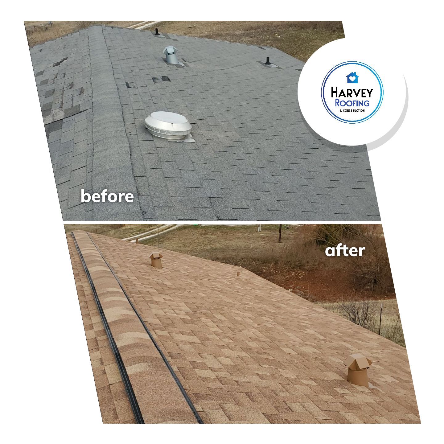 Residential Roofing Installation using Roofing Shingles by Harvey Roofing & Construction