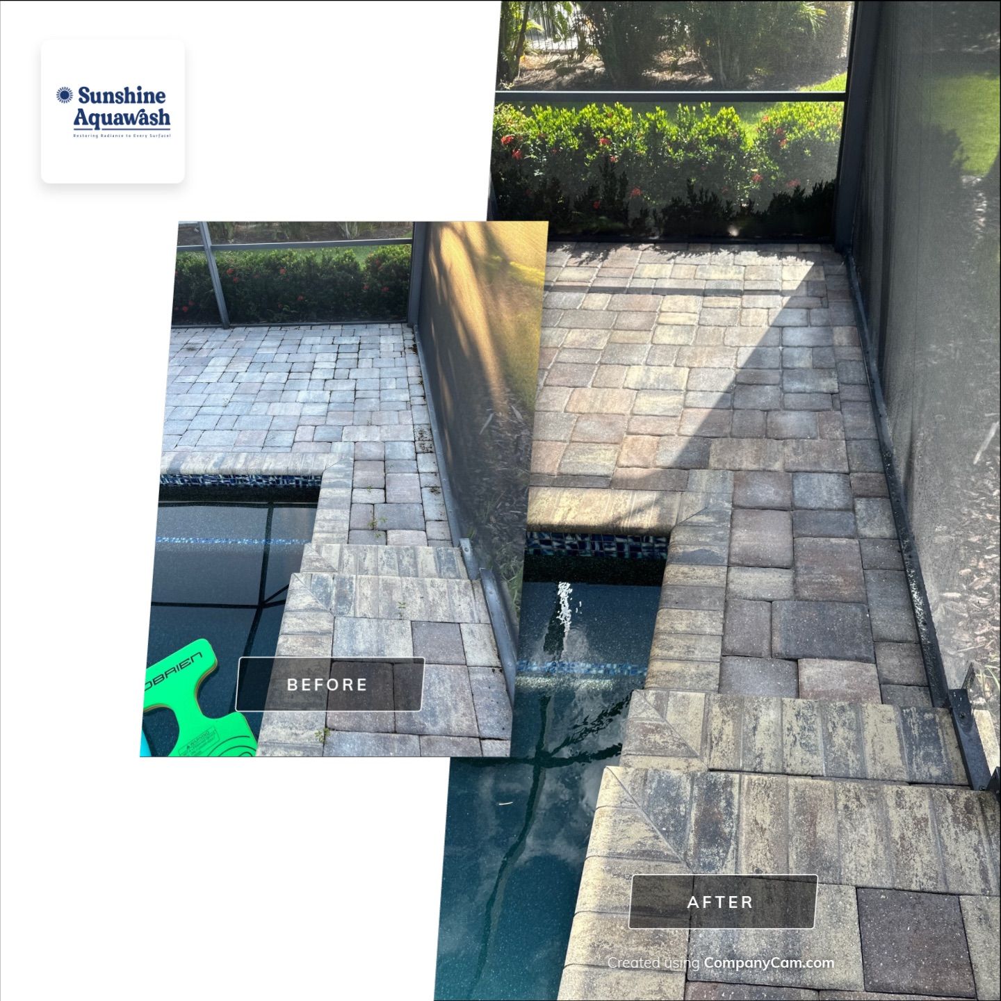 Paver Driveway, Sidewalk, and Pool Deck Cleaning in Winding River Community, Bradenton, FL by Sunshine AquaWash