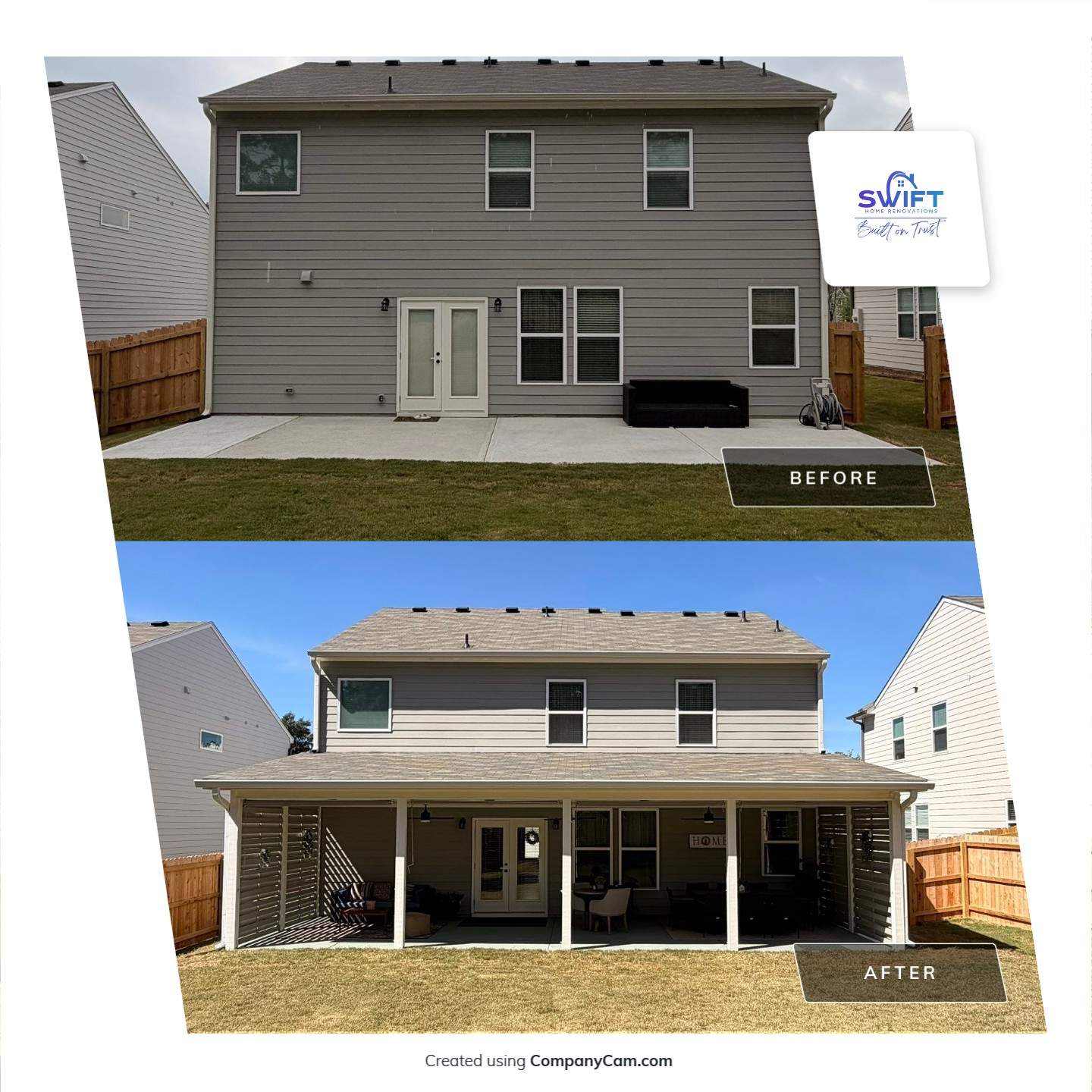 Custom Covered Back Porch with Privacy Screening in Acworth by Swift Home Renovations 