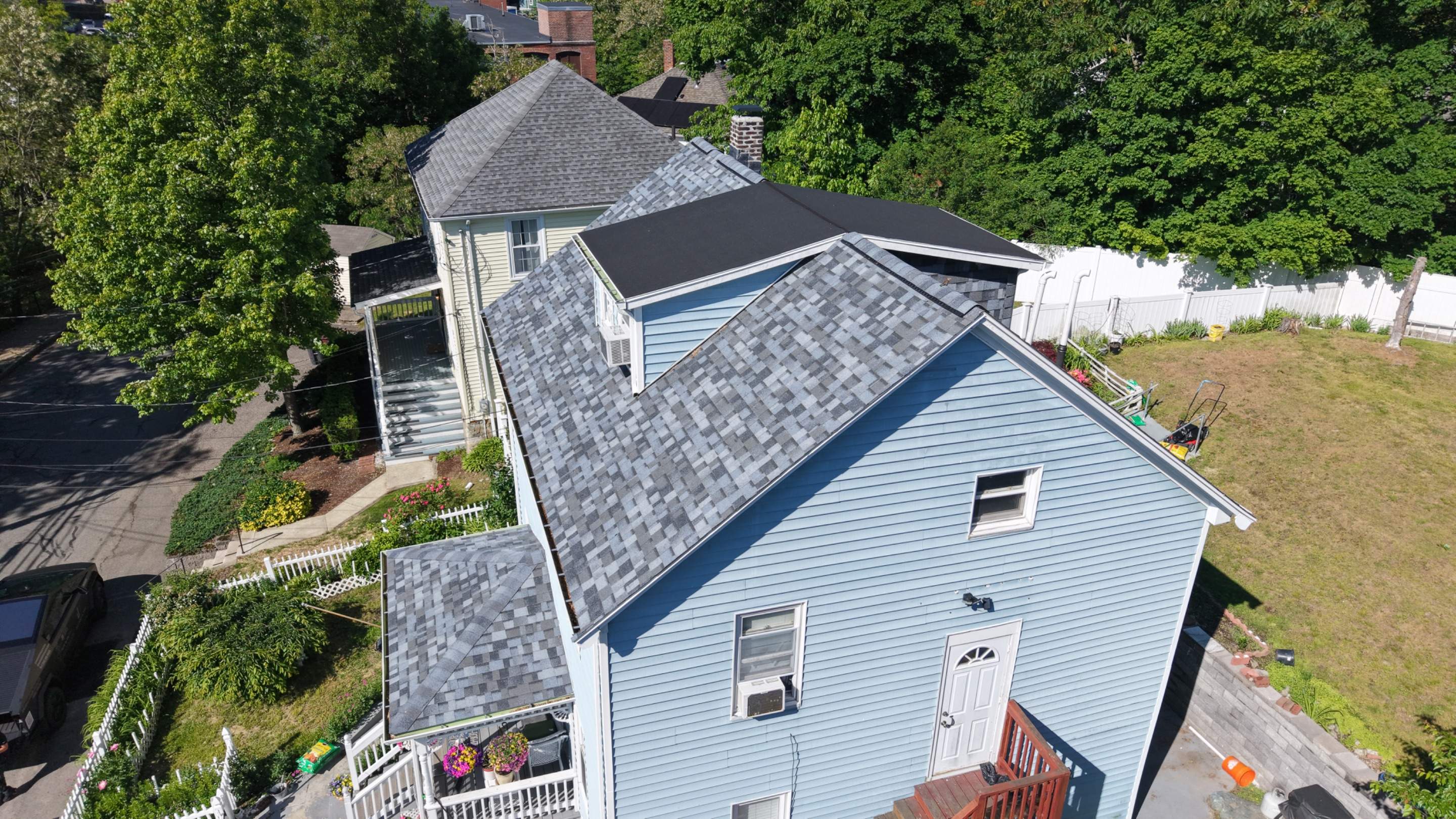Full Roof Replacement in Dedham, MA – Owens Corning Duration Designer, Pacific Wave with EPDM Flat Dormer by JOHNNYS PRO