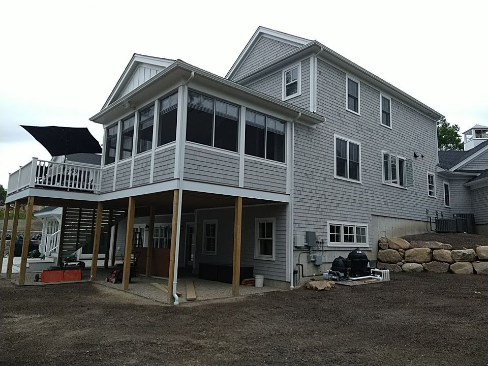 K-Style Gutter Installation with Round Downspouts in Marshfield, MA by Gutter Pro Enterprises