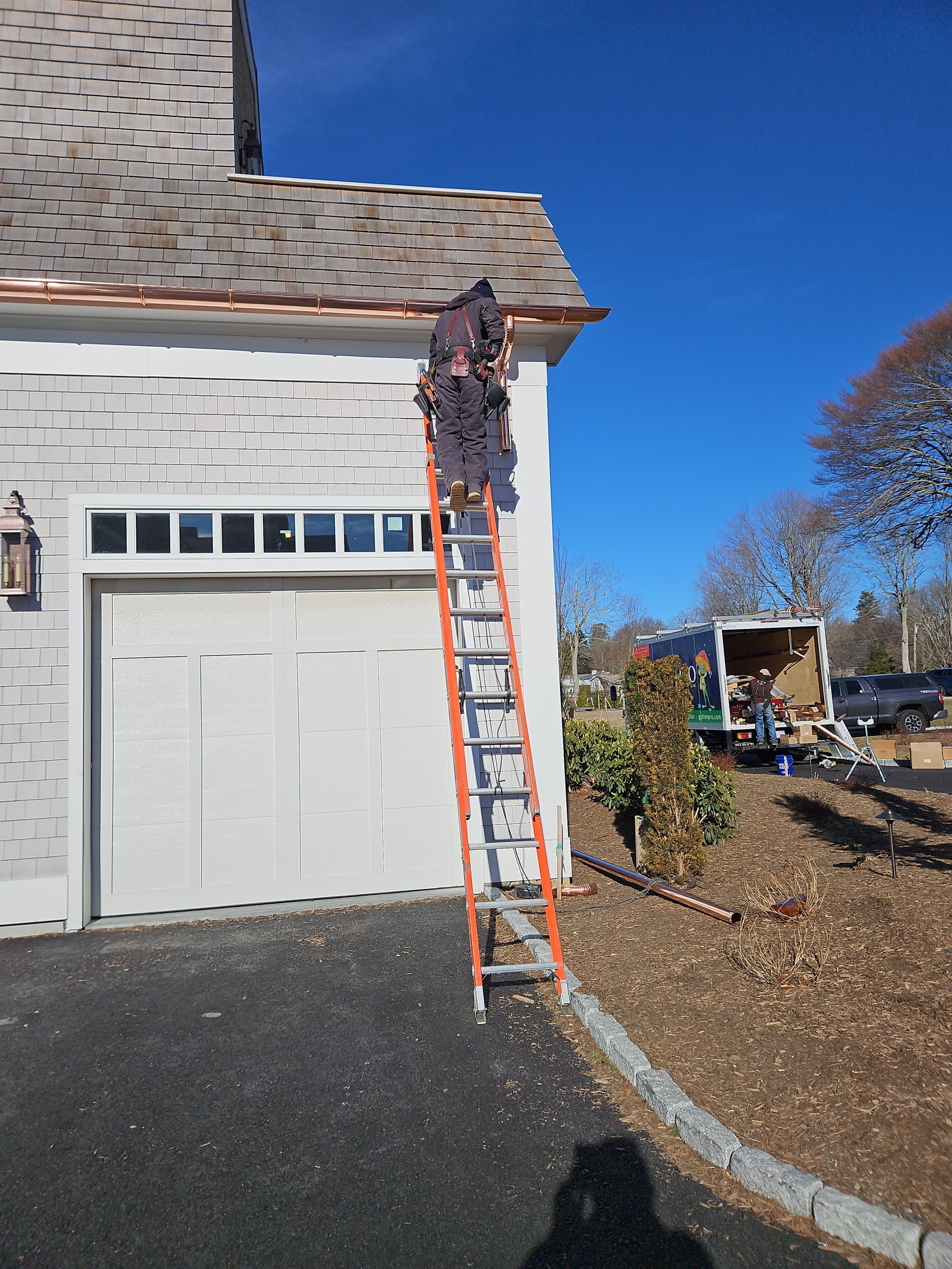 Gutter Installation using 6" Half Round Copper Gutter in Warwick, RI. by Gutter Pro Enterprises