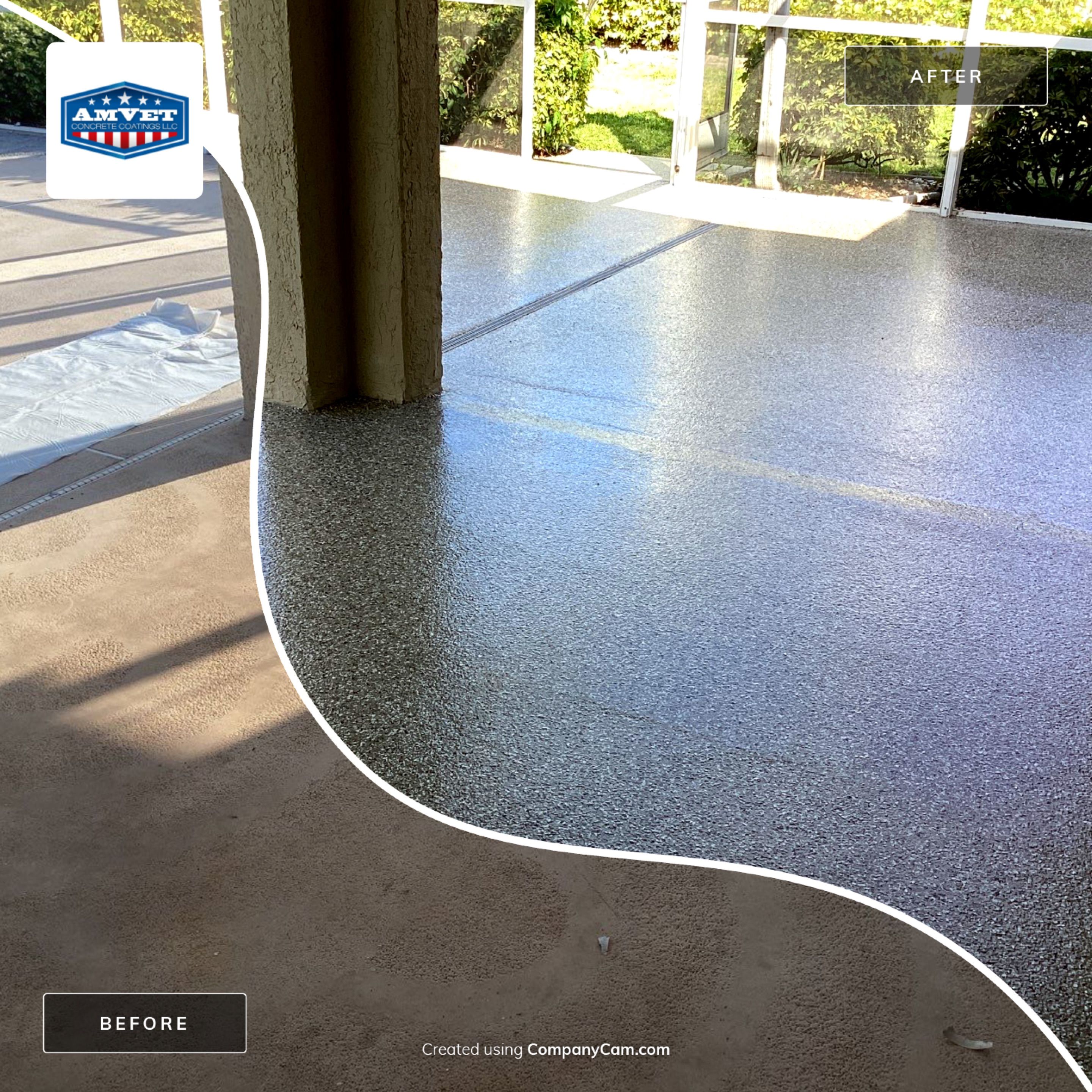 Patio using Pebble Beach by Amvet concrete coatings llc