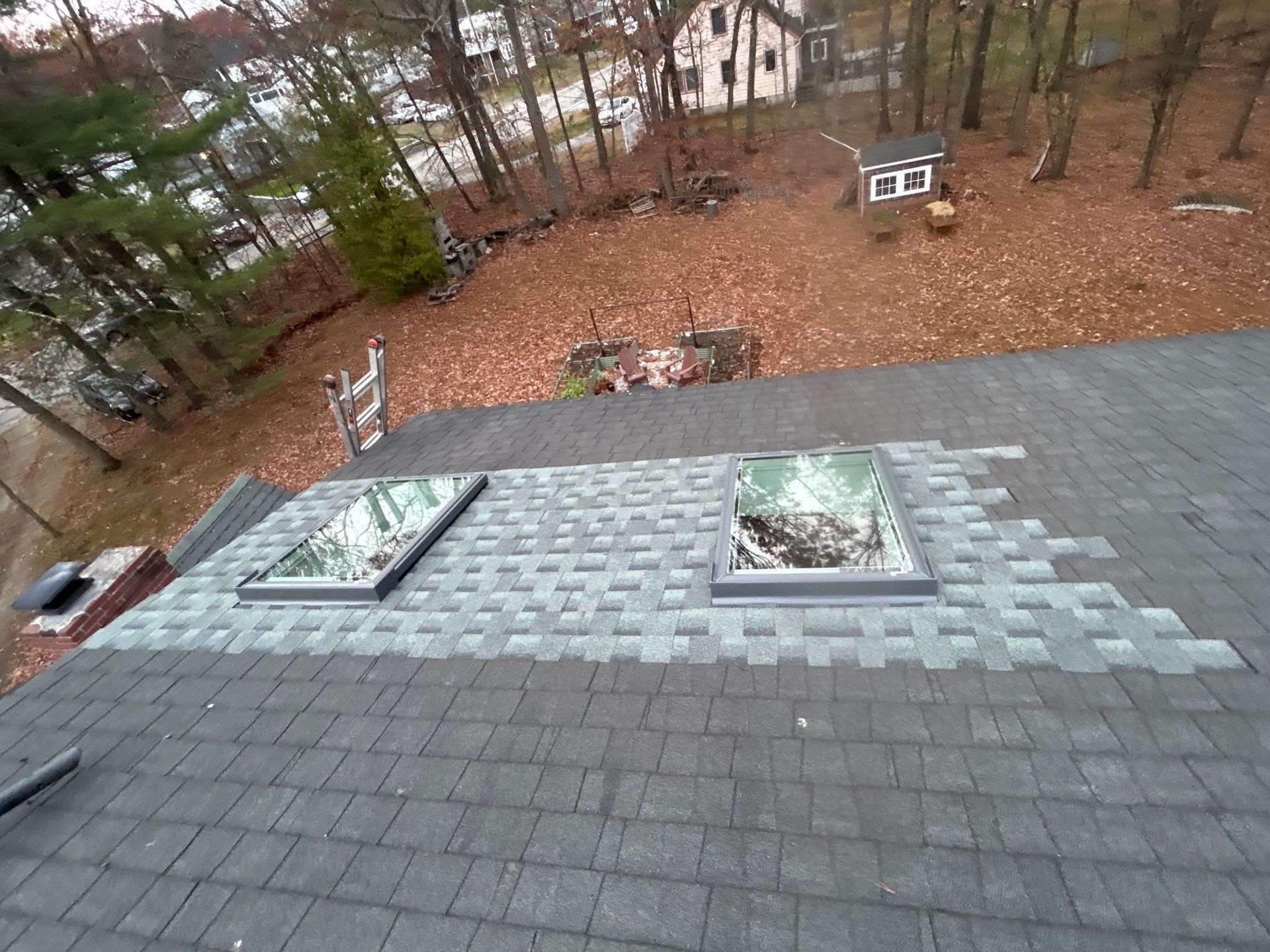 Chelmsford Triple Skylight Leak Repair with Fascia & Shingle Restoration by Mighty Dog Roofing of Greater Middlesex County