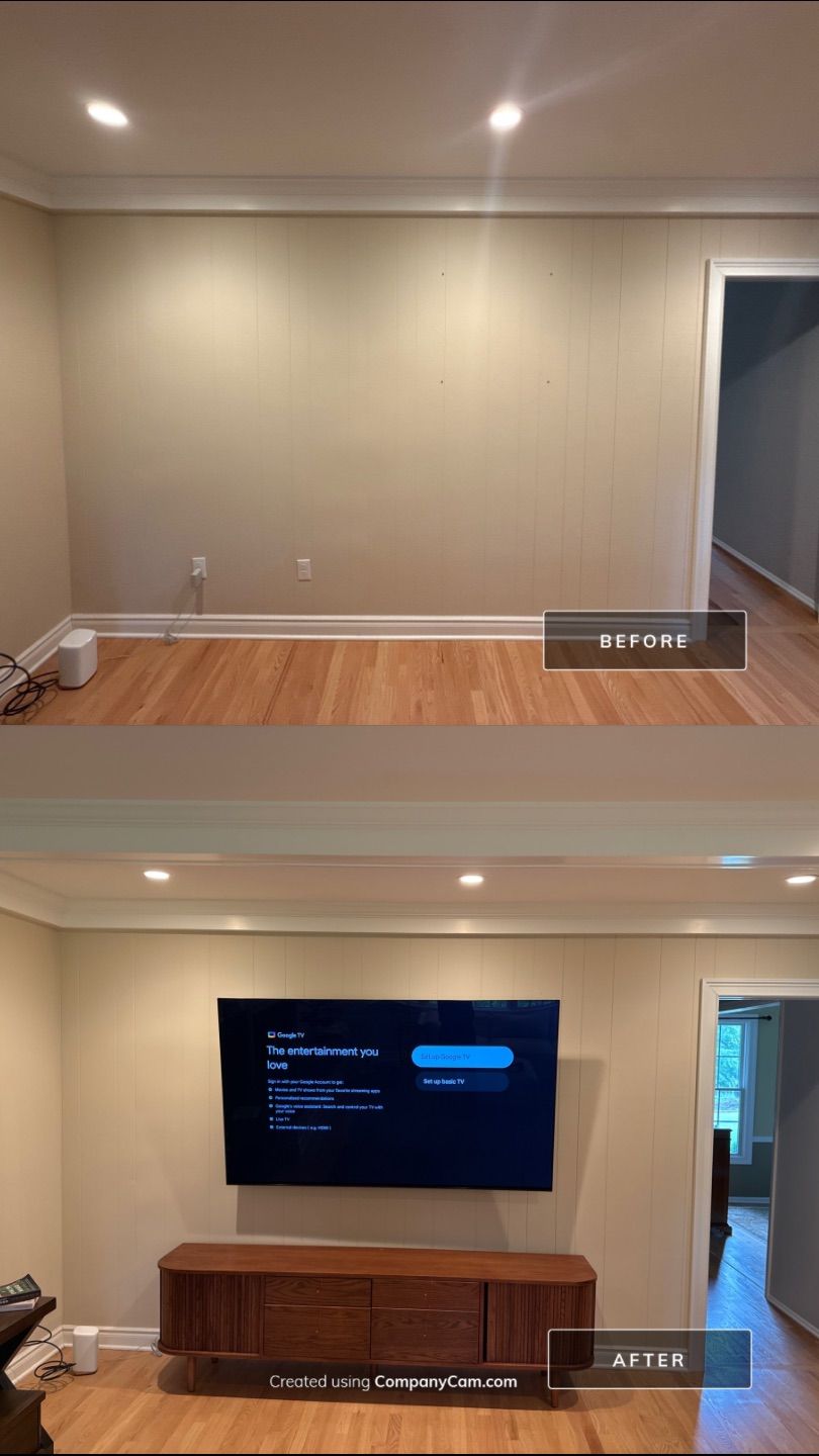 TV Mount & Hidden Wiring / Recessed Outlet Installation by Spartan Home Pros