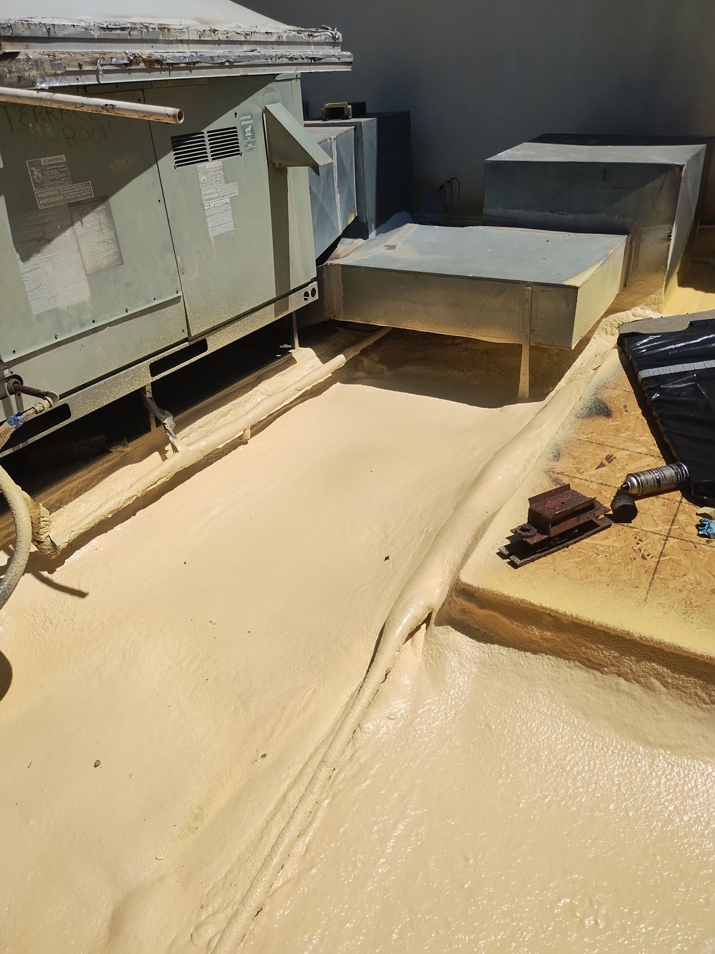 Spray foam and coatings using General Coatings acrylic coatings and spray foam by Straight Edge Roofing Inc