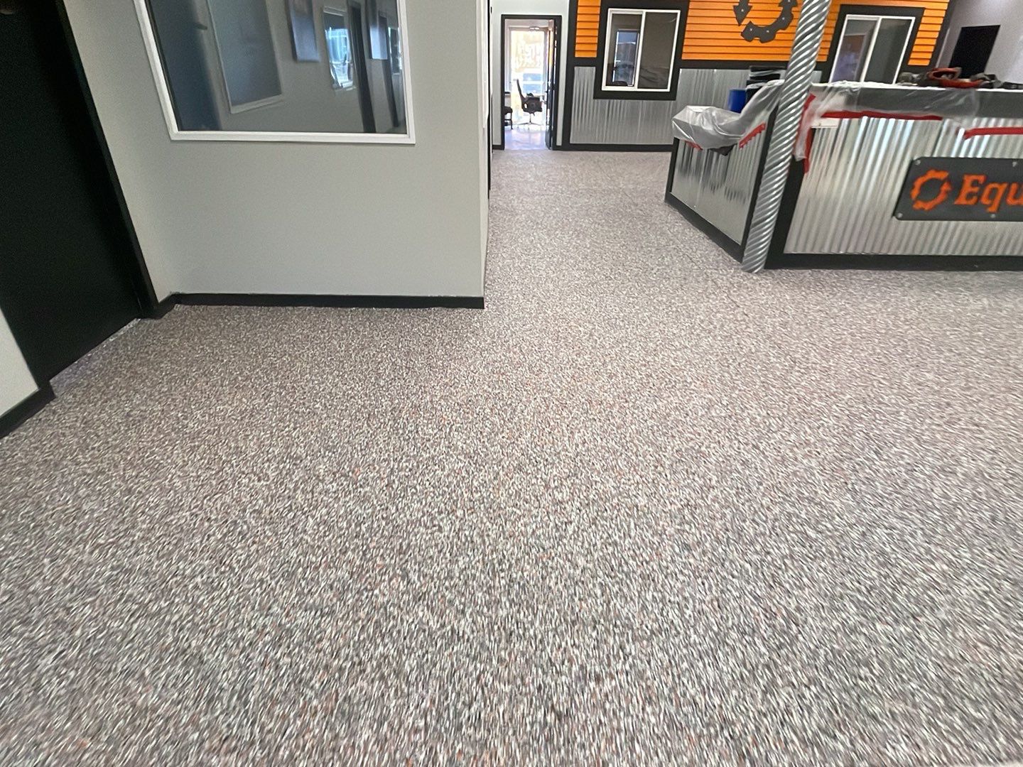 Equipment Share Commercial Floor Transformation using Smoke w/ 5% Orange by Croc Coatings, LLC