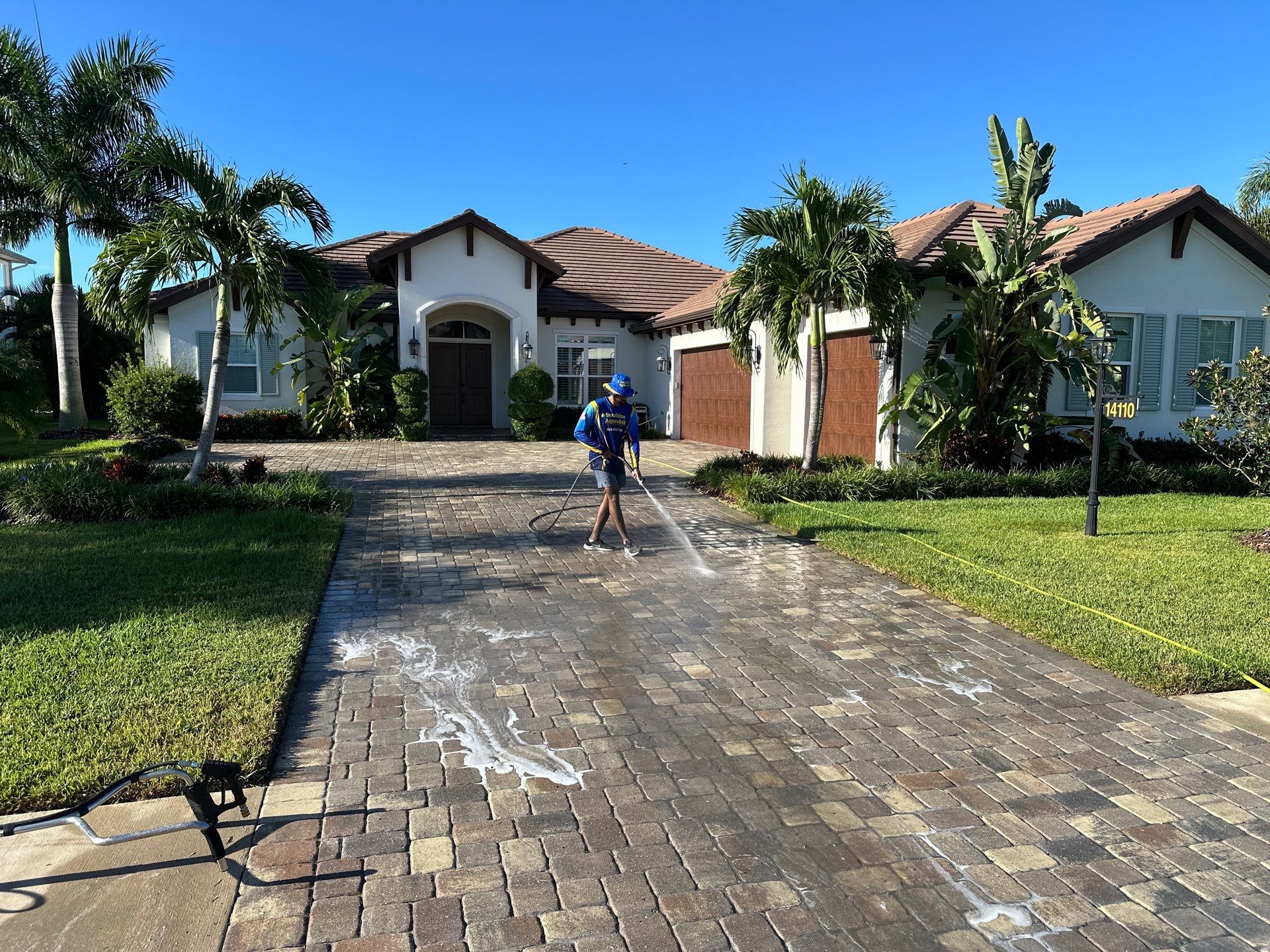 Paver Driveway, Sidewalk, and Pool Deck Cleaning in Winding River Community, Bradenton, FL by Sunshine AquaWash