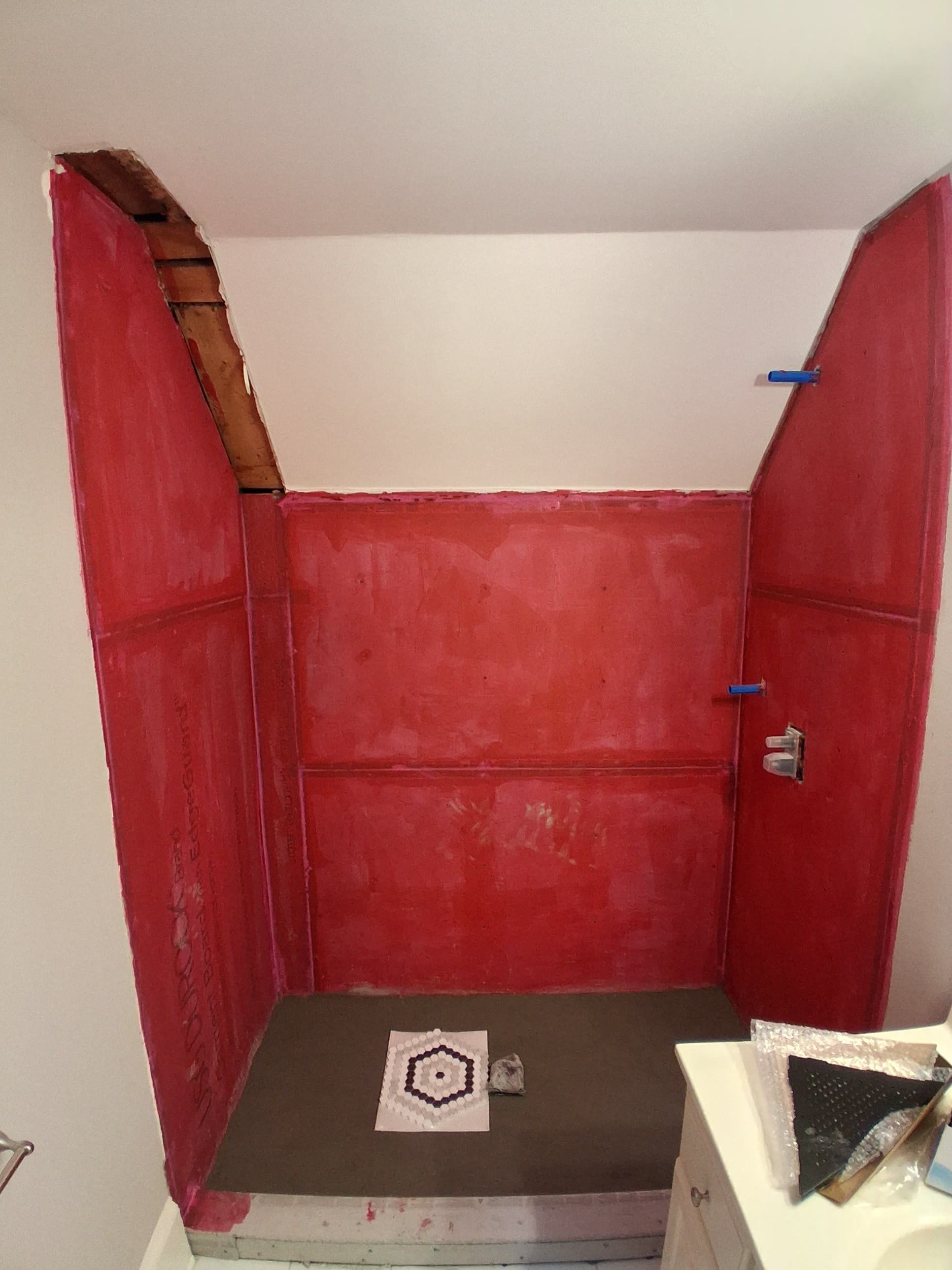 Tub to walk-in shower conversion using Glass door by Prudencio