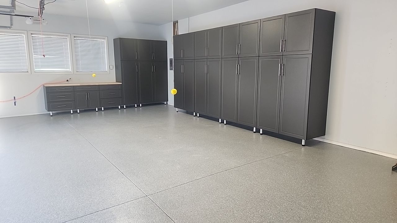 Garage Transformation using Canfield Hybrid & Grey Croc Cabinets by Croc Coatings, LLC