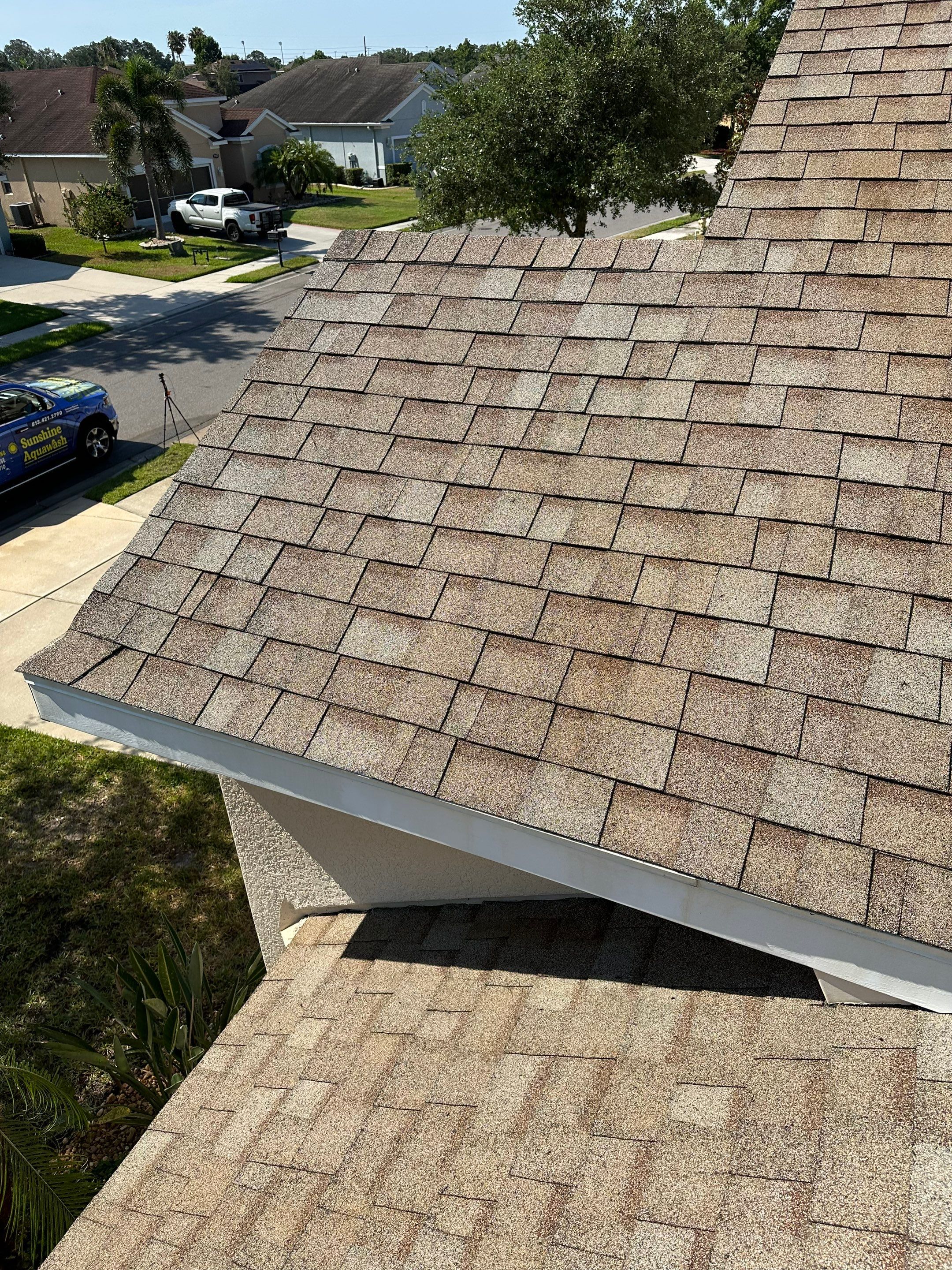 Asphalt Shingle Roof Soft Wash Cleaning & Concrete Pressure Washing in CopperStone Community, Parrish, FL by Sunshine AquaWash