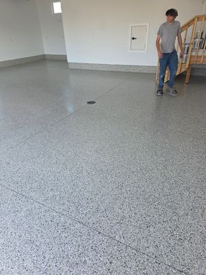 Gray and Black Speckled Polyurea Garage Floor in Dell Rapids