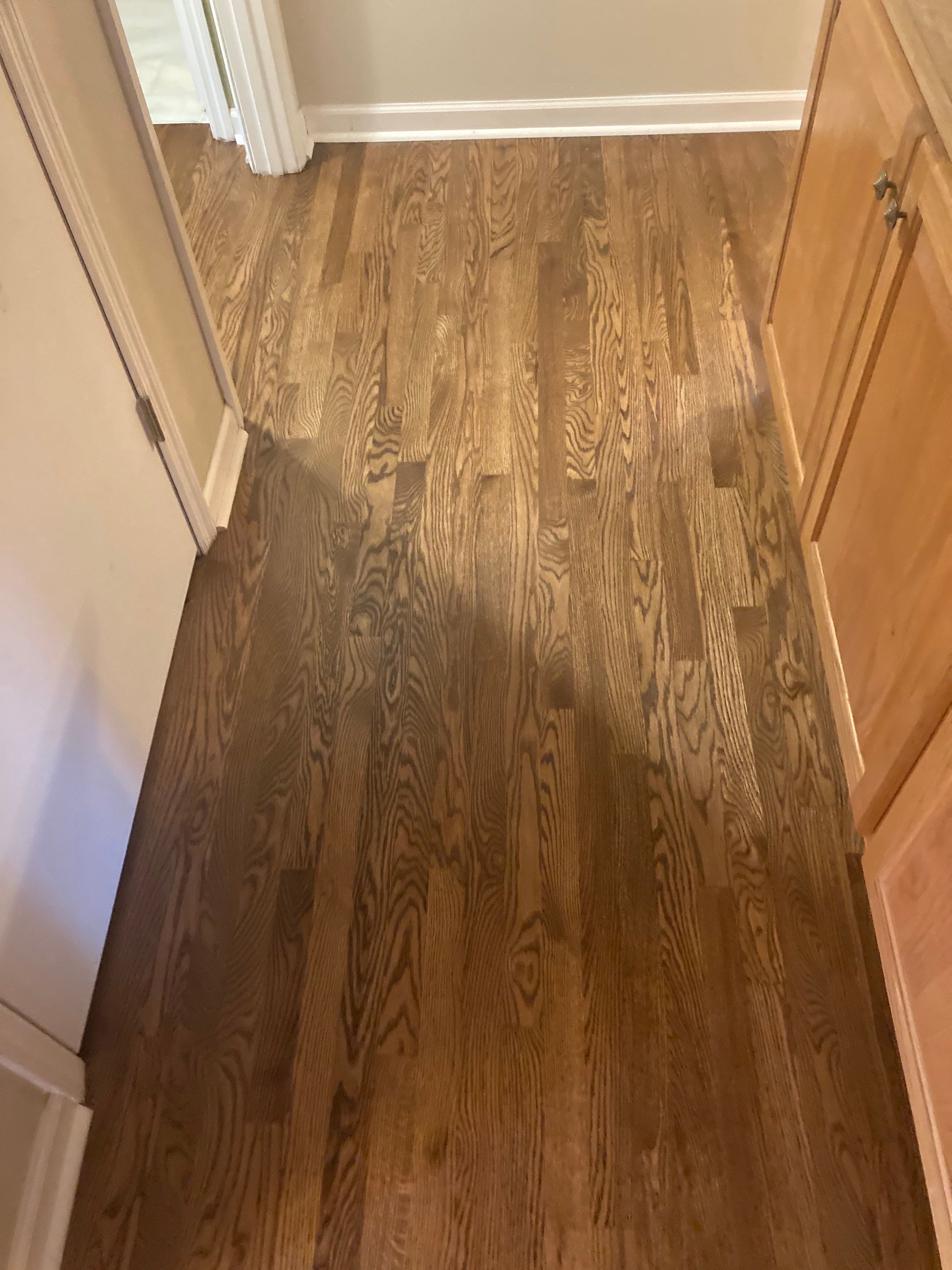 Red and White oak refinish with Duraseal Special Walnut Stain by Footprints Floors of Nashville