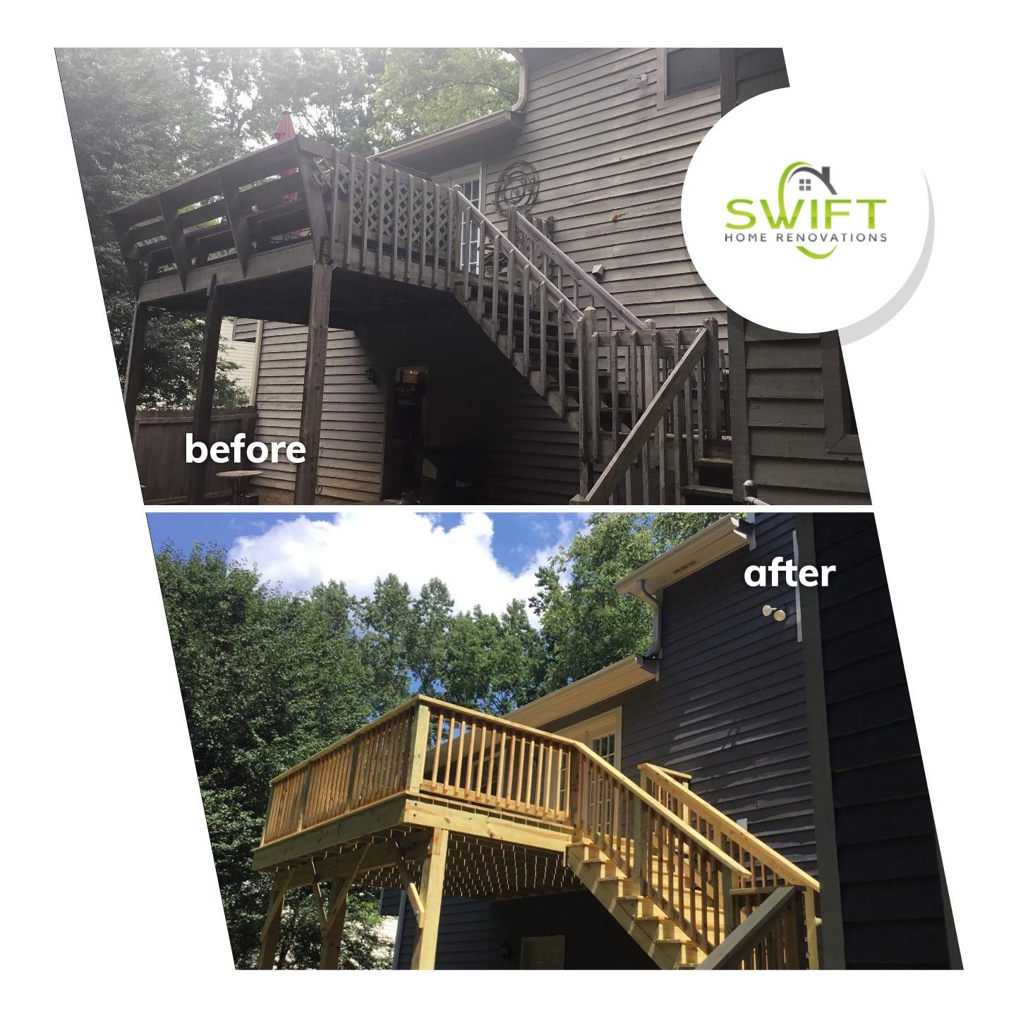 Elevated Wooden Deck and Front Porch Renovation in Marietta by Swift Home Renovations 