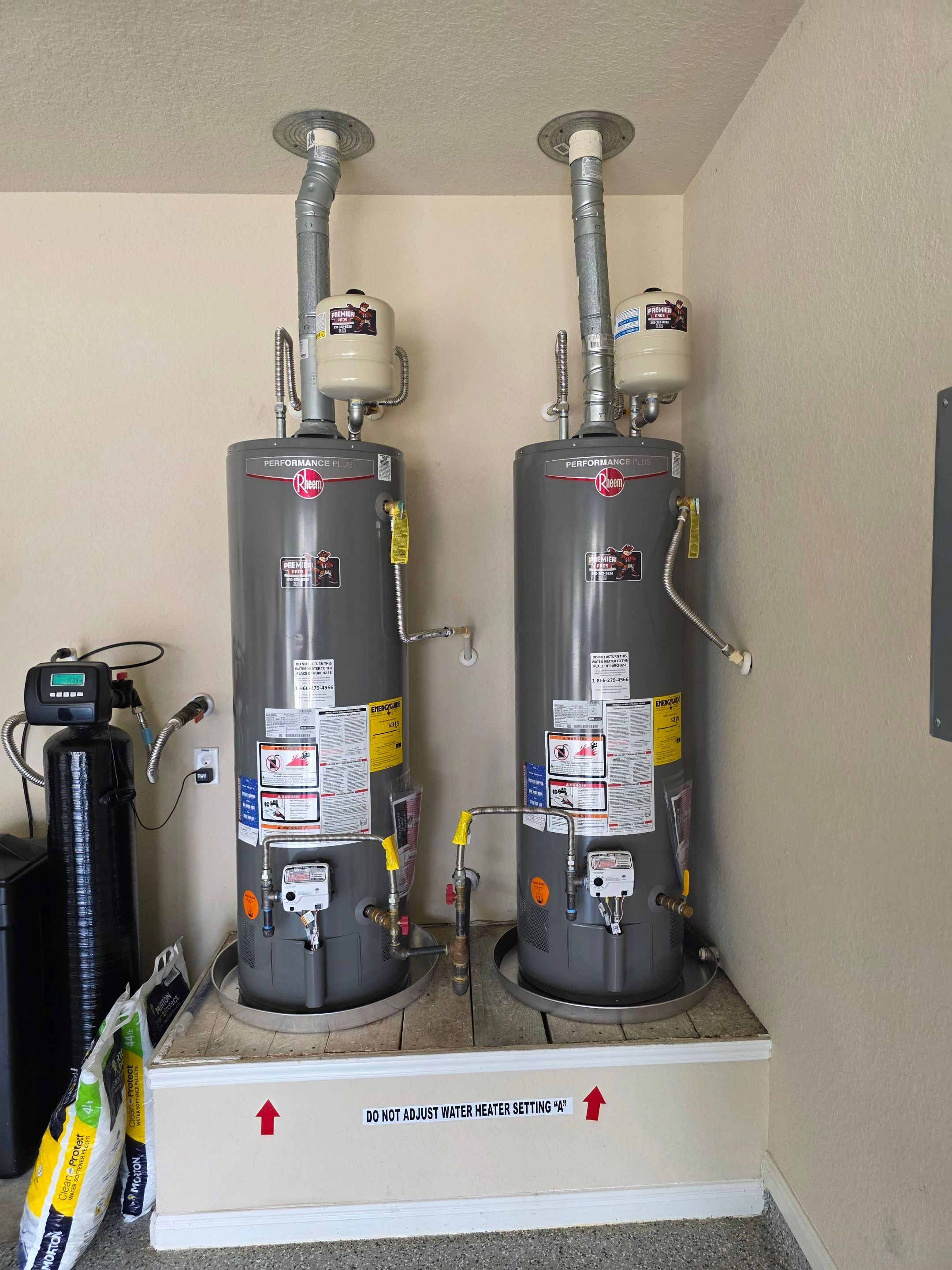 Dual Rheem Gas Water Heater and Water Softener Integration Installation in Schertz by Premier Pros