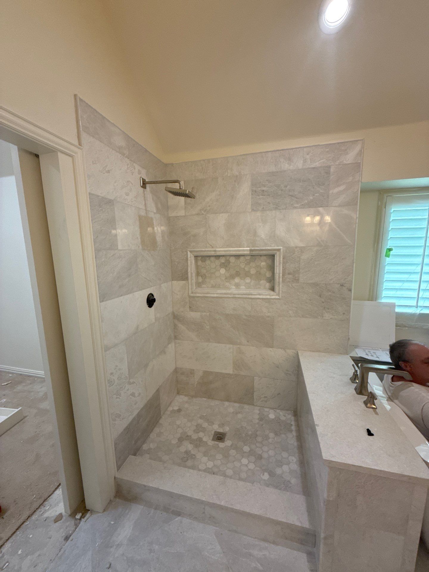 Frameless Shower and Mirror for Closet Applied to Pocket Door  by Richardson Glass & Mirror