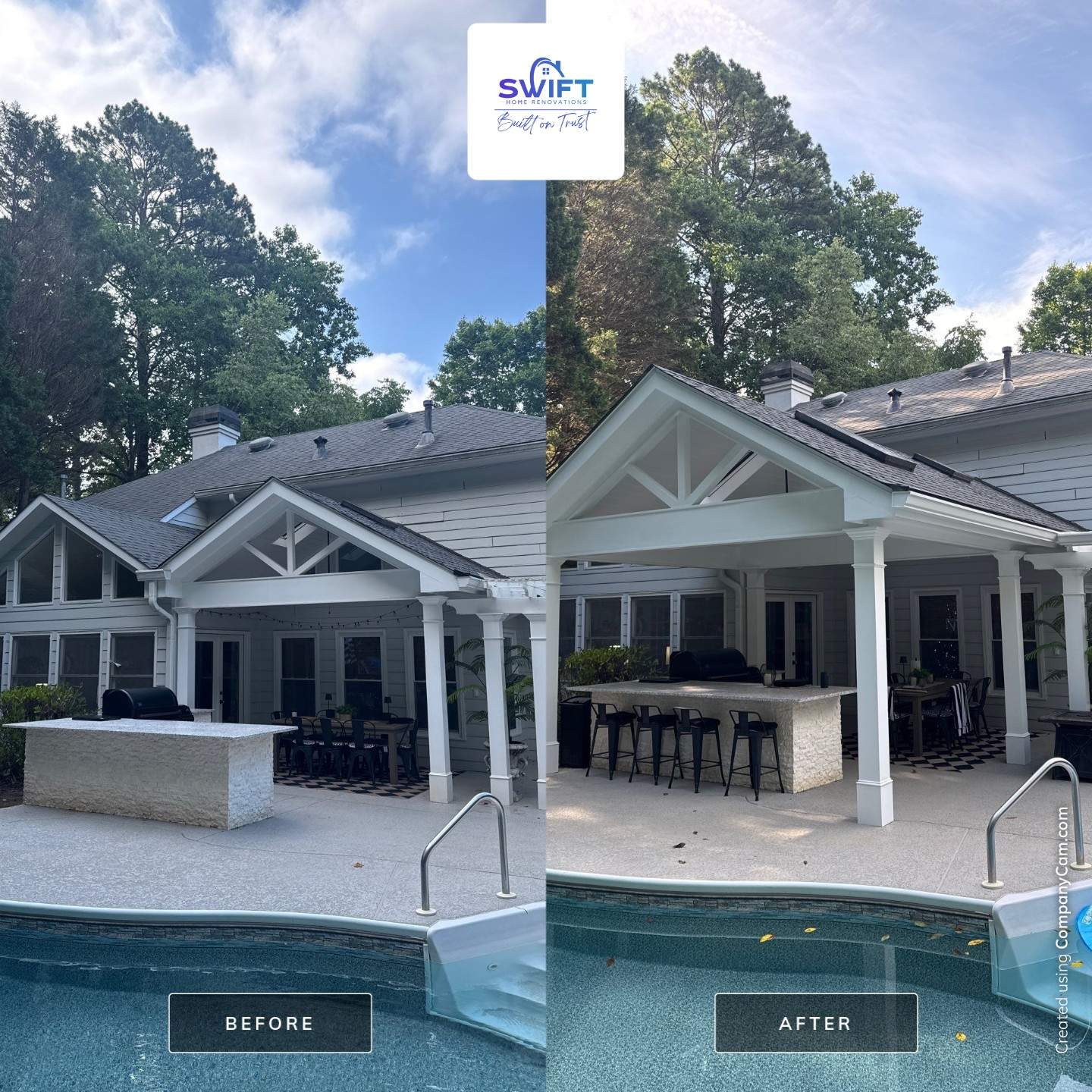 Marietta Poolside Pavilion with Custom Outdoor Kitchen and Pergola by Swift Home Renovations